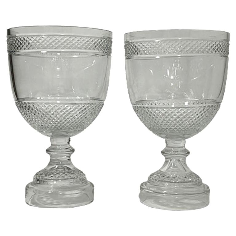 Large high Diamond Cut Crystal Footed Bowl Vases For Sale at 1stDibs