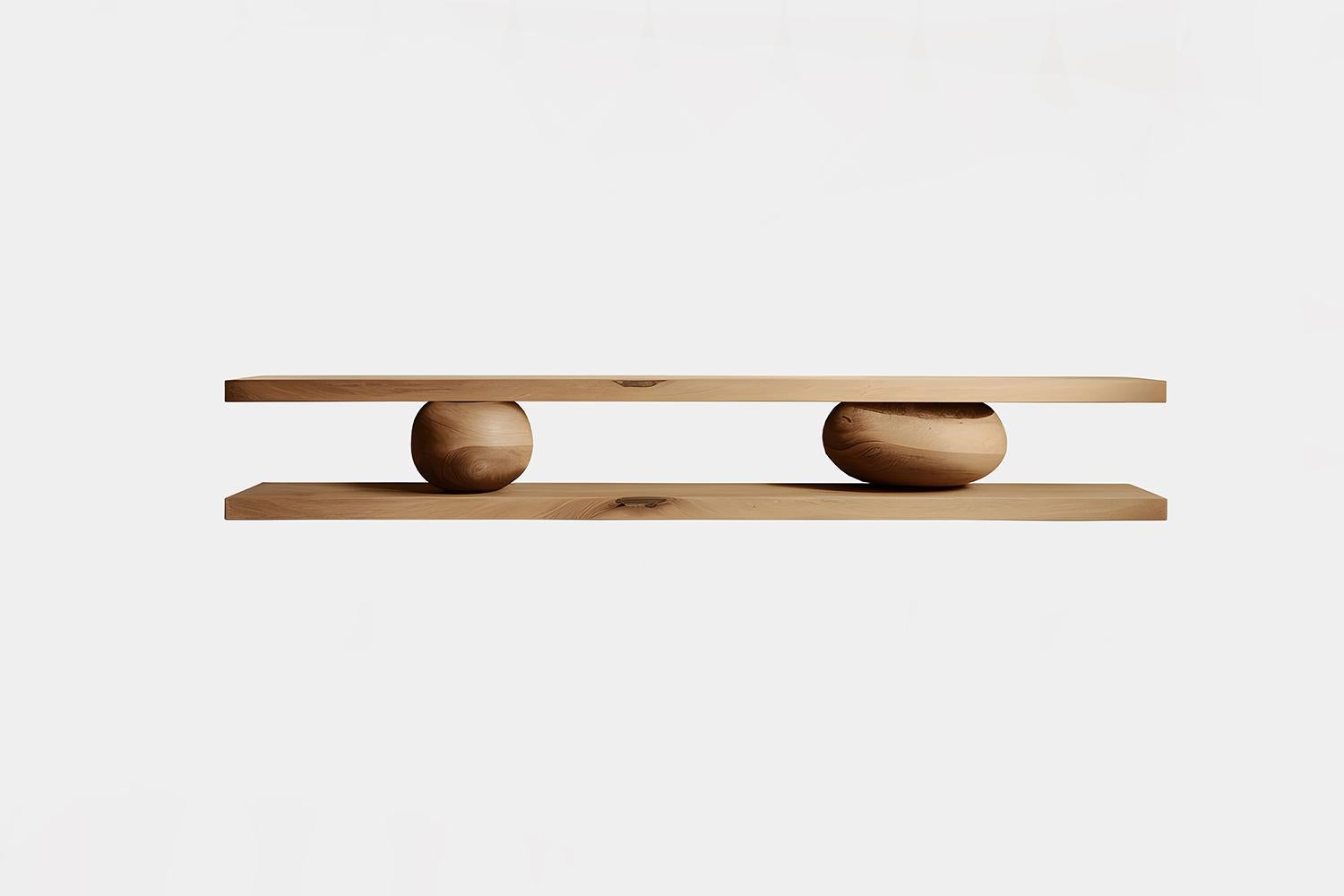 Mexican 2 Large Floating Shelves with 2 Sculptural Wooden Pebble Sereno by Joel Escalona For Sale