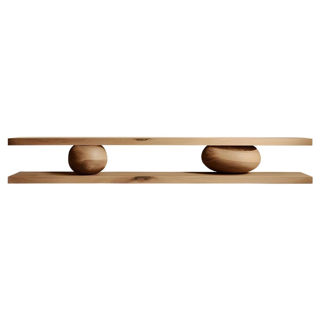 2 Grandes Estantes Flotantes con 2 Guijarros Escultóricos de Madera Sereno by Joel Escalona