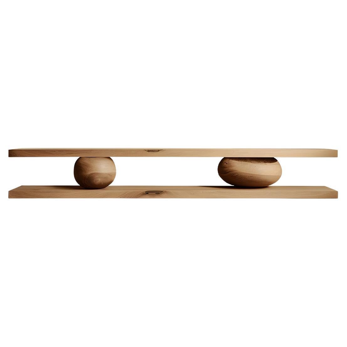 2 Large Floating Shelves with 2 Sculptural Wooden Pebble Sereno by Joel Escalona For Sale