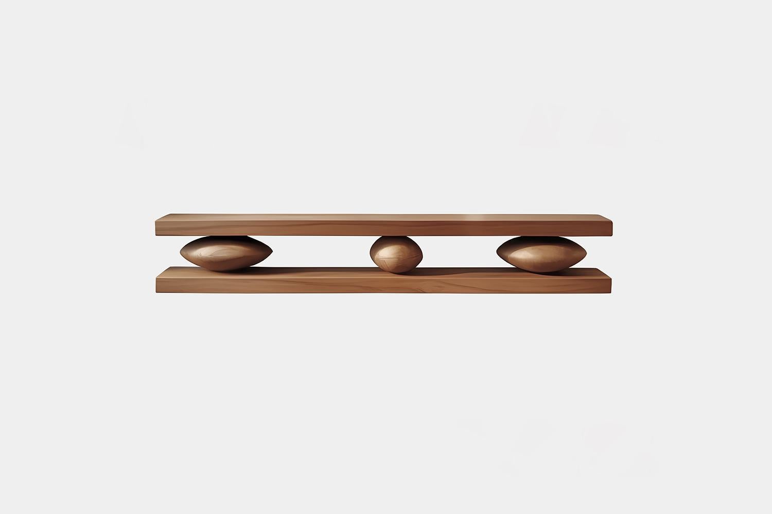 Mexican 2 Large Floating Shelves with 3 Sculptural Wooden Pebble Sereno by Joel Escalona For Sale