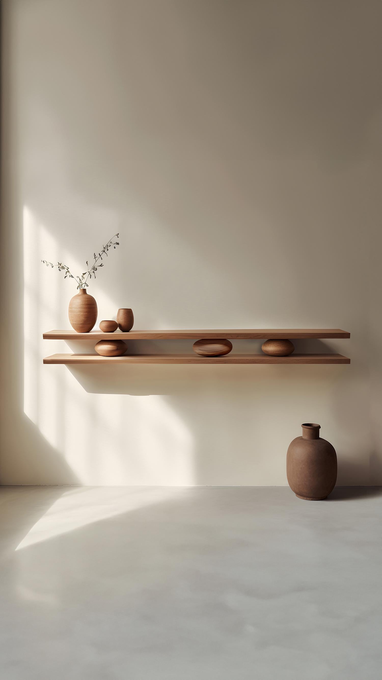 Veneer 2 Large Floating Shelves with 3 Sculptural Wooden Pebble Sereno by Joel Escalona For Sale