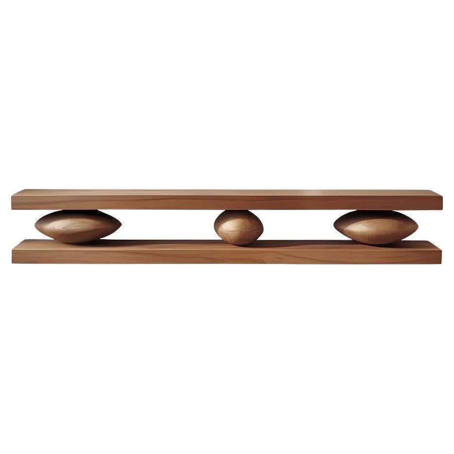 2 Large Floating Shelves with 3 Sculptural Wooden Pebble Sereno by Joel Escalona For Sale