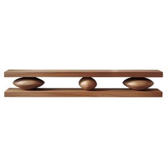 2 Large Floating Shelves with 3 Sculptural Wooden Pebble Sereno by Joel Escalona
