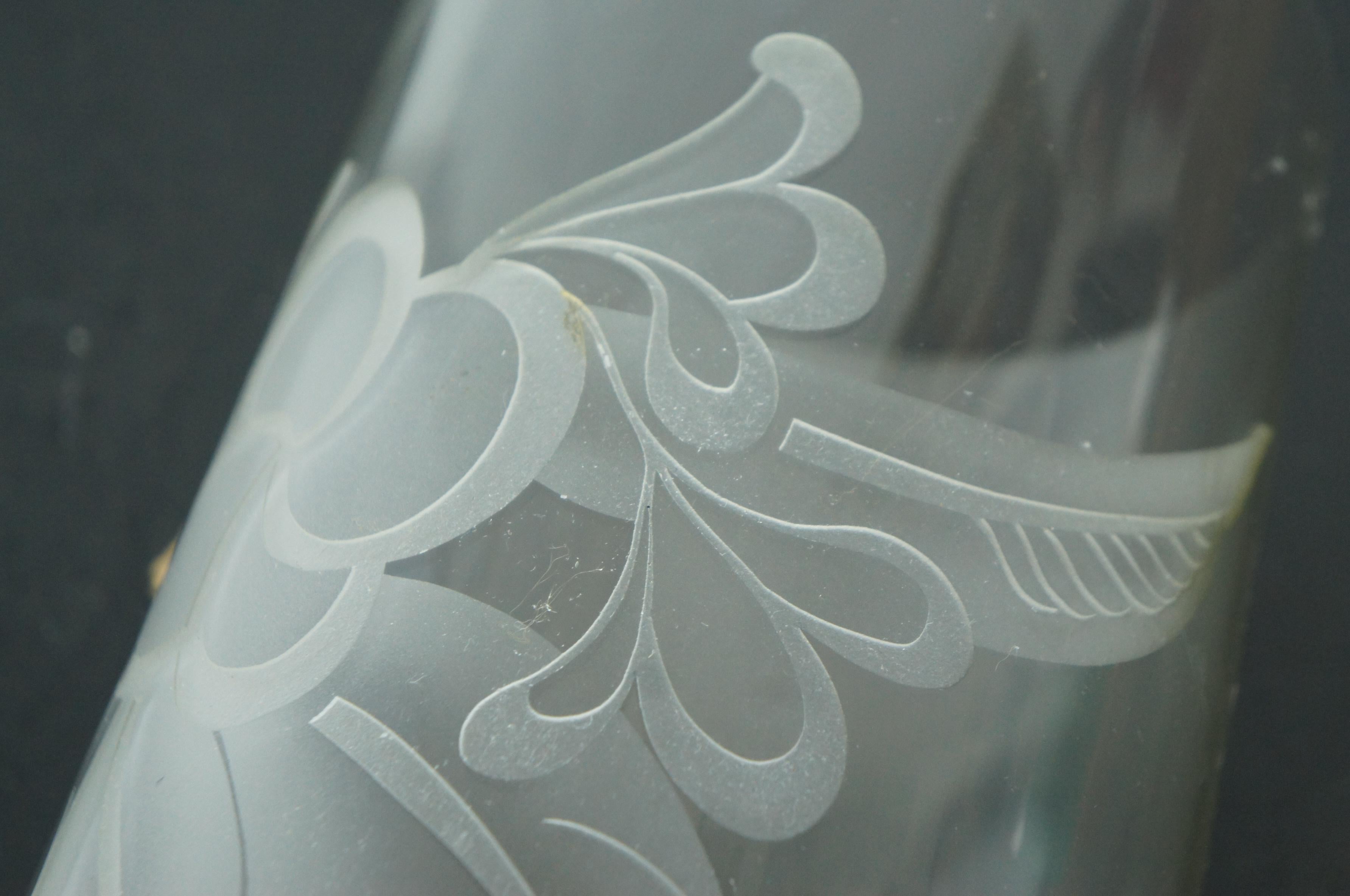 2 Large Floral Etched Tall Glass Cylinder Hurricane Candle Shades 8