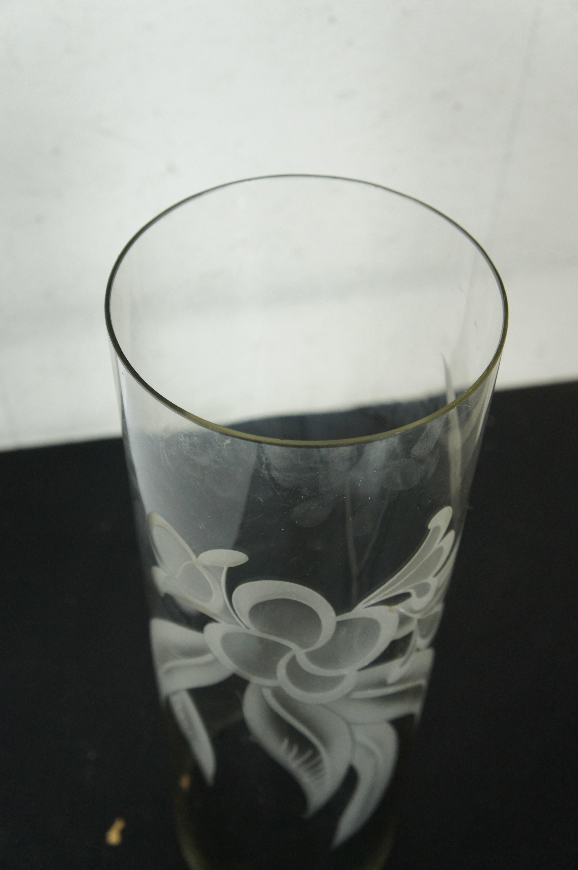 2 Large Floral Etched Tall Glass Cylinder Hurricane Candle Shades 8