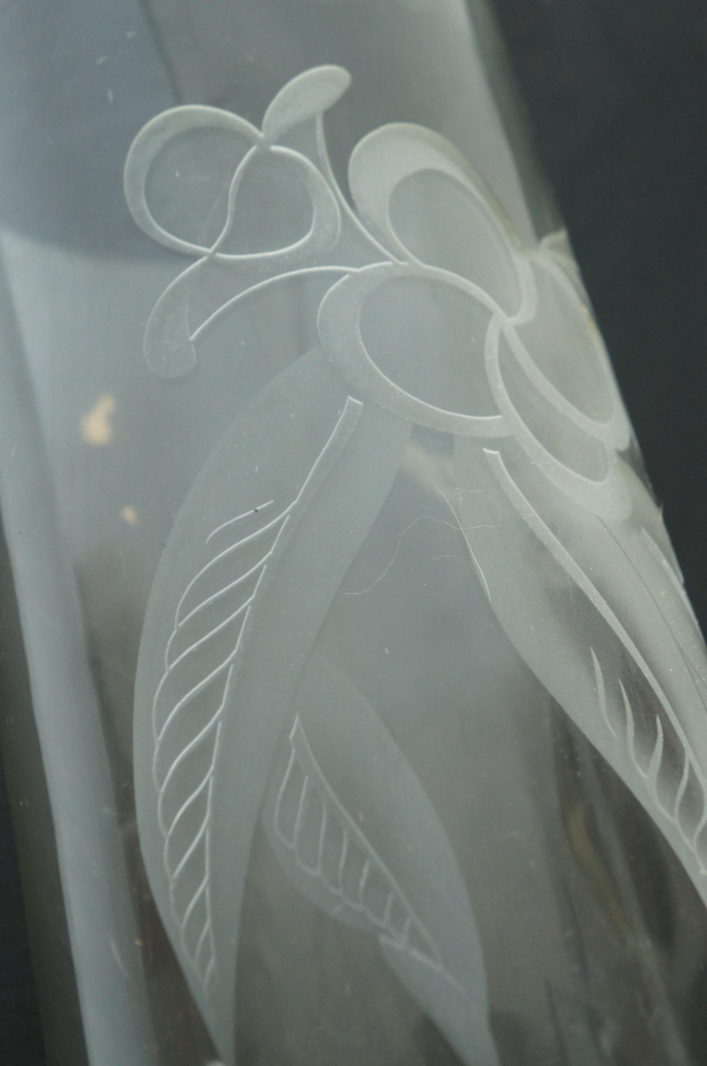 2 Large Floral Etched Tall Glass Cylinder Hurricane Candle Shades 8