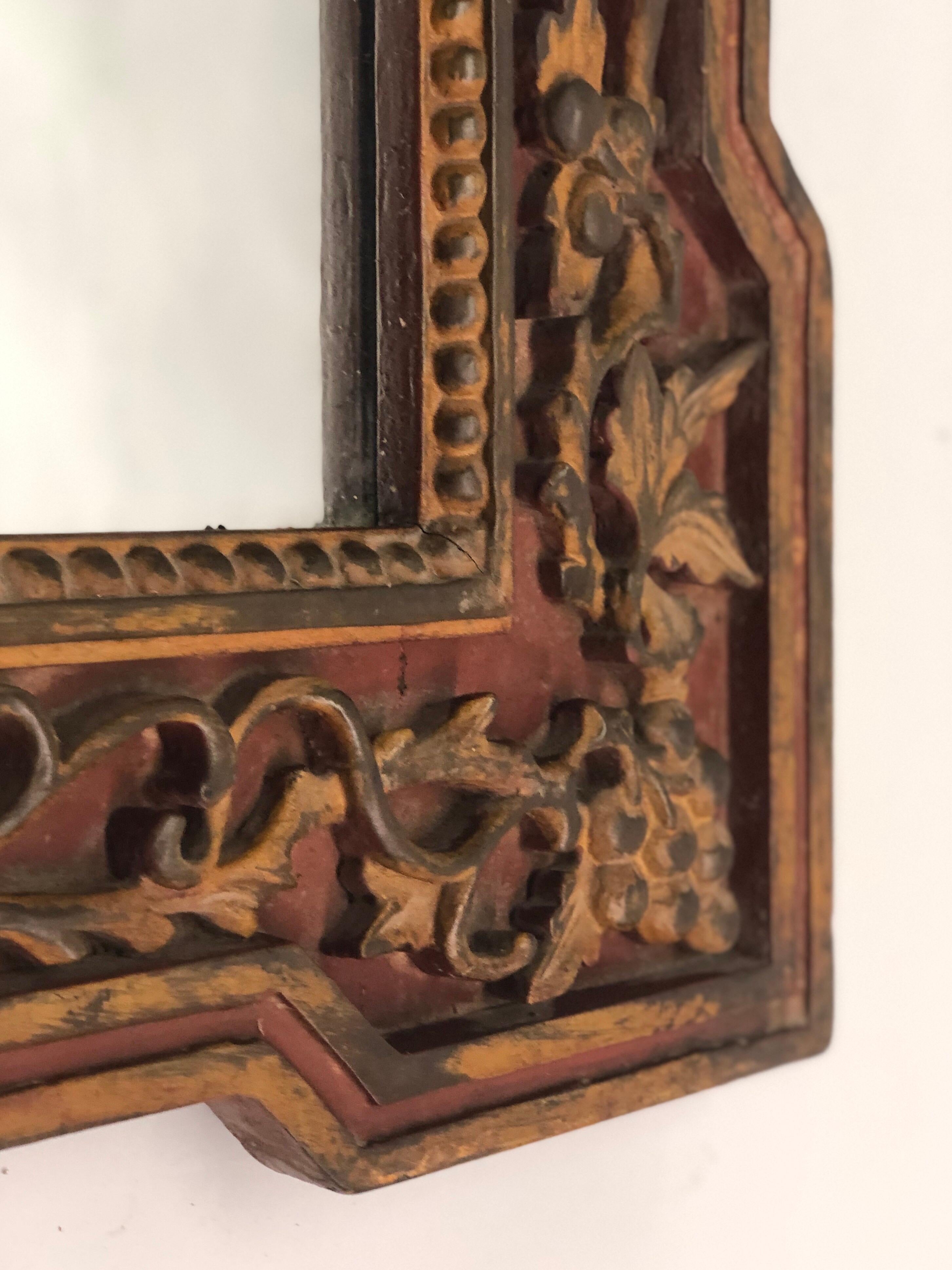 2 Large Hand Carved Chinese Late Qing Dynasty Copper Red and Ocre Wall Mirrors 4