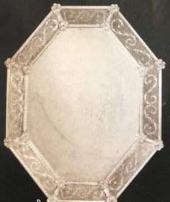 Two Large Antiqued and Etched Venetian / Murano Glass Octagonal Wall Mirrors