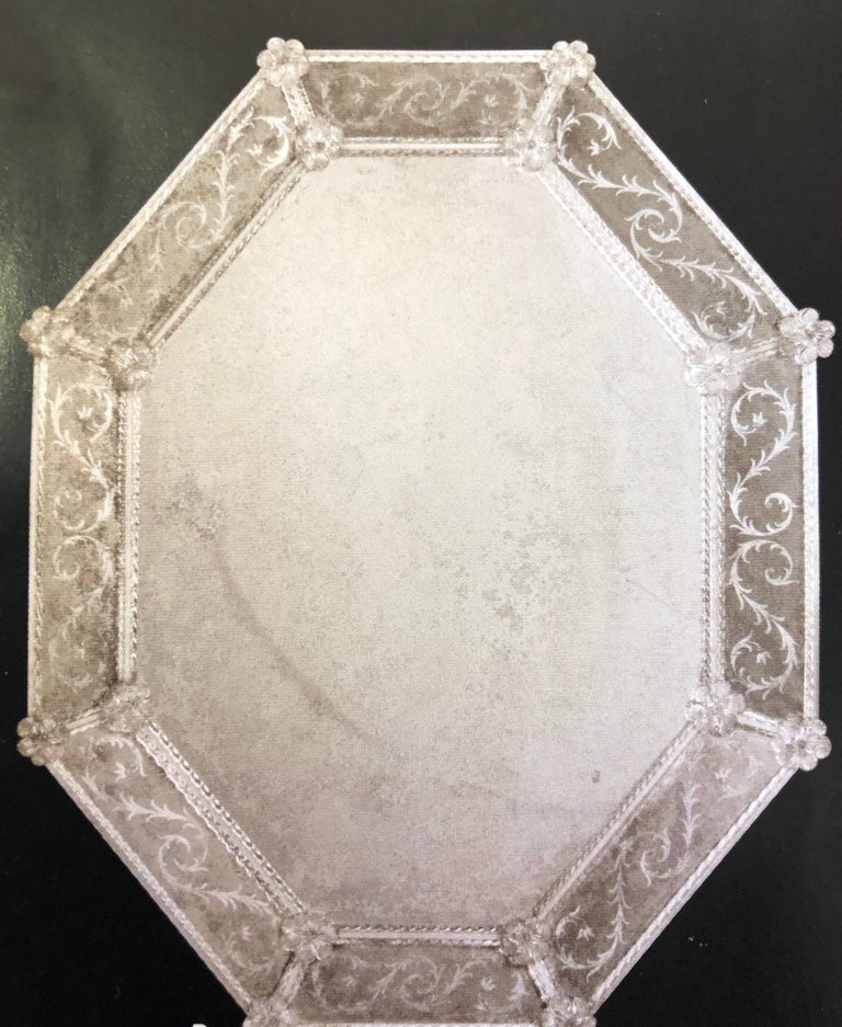 2 Large Italian Antiqued And Etched Venetian Murano Glass 2 Large Italian Antiqued Etched Venetian Murano Glass Octagonal Wall Mirrors For