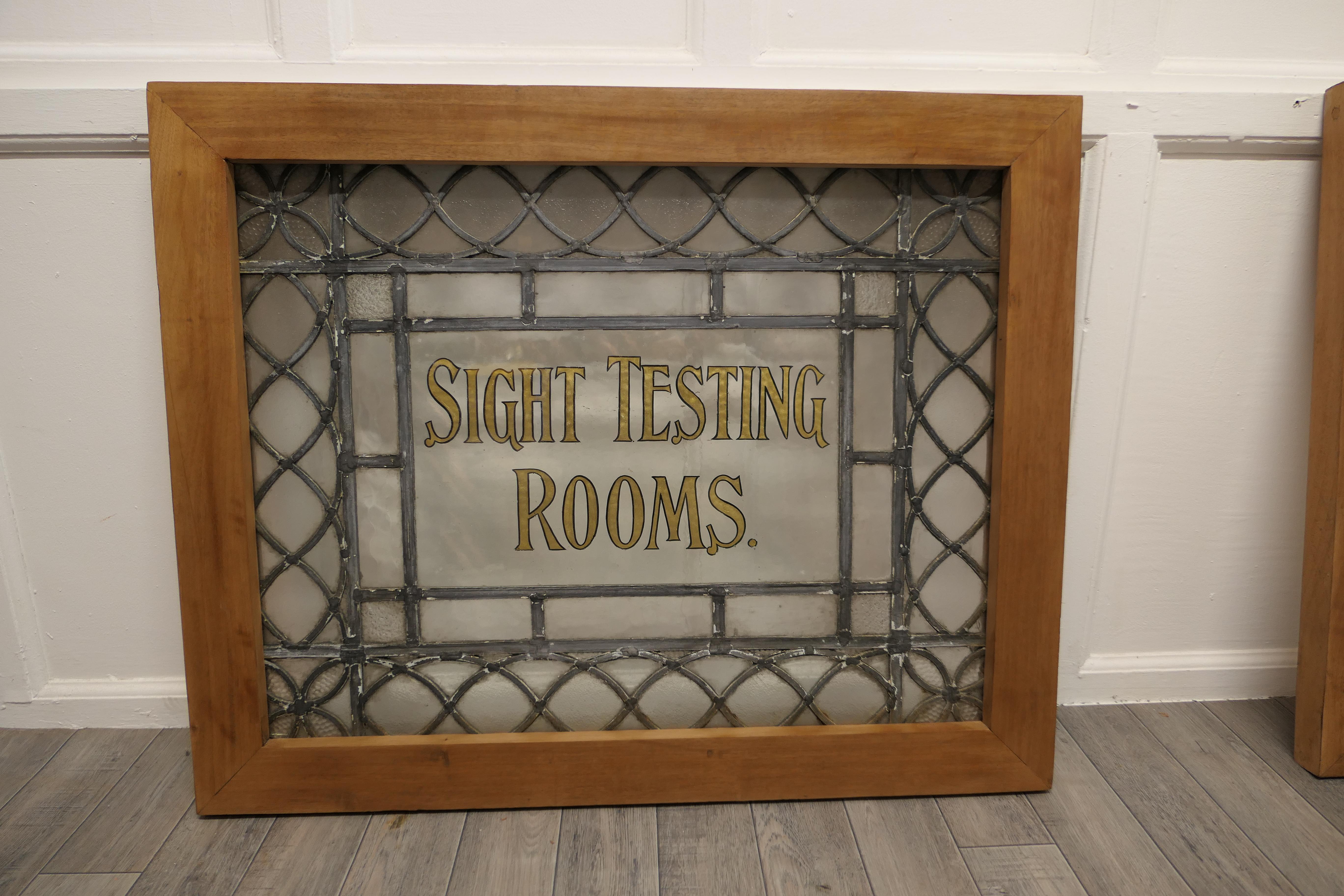 2 Large Leaded Glass Optician’s Window Signs In Good Condition For Sale In Chillerton, Isle of Wight