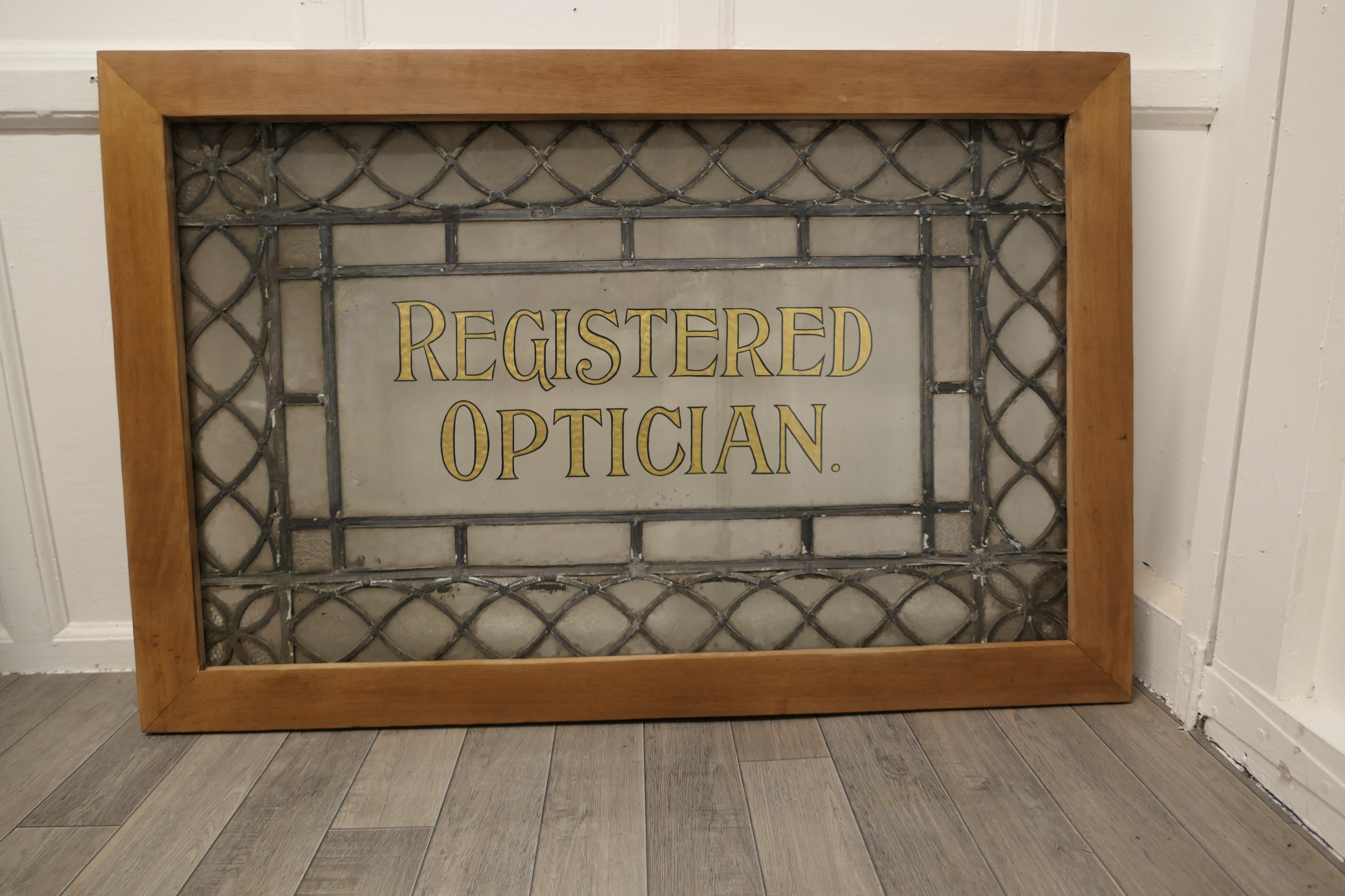 Early 20th Century 2 Large Leaded Glass Optician’s Window Signs For Sale