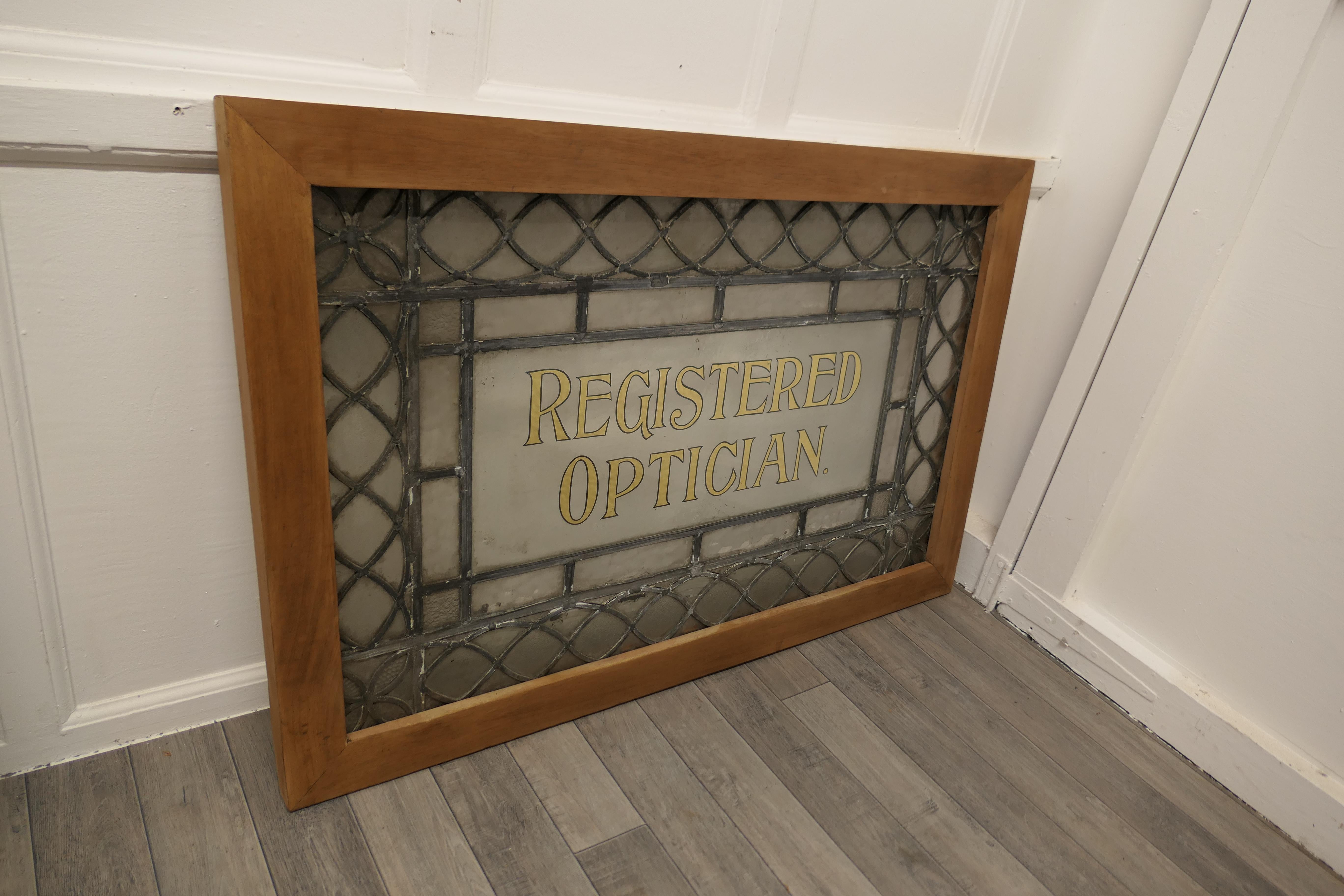 2 Large Leaded Glass Optician’s Window Signs For Sale 1