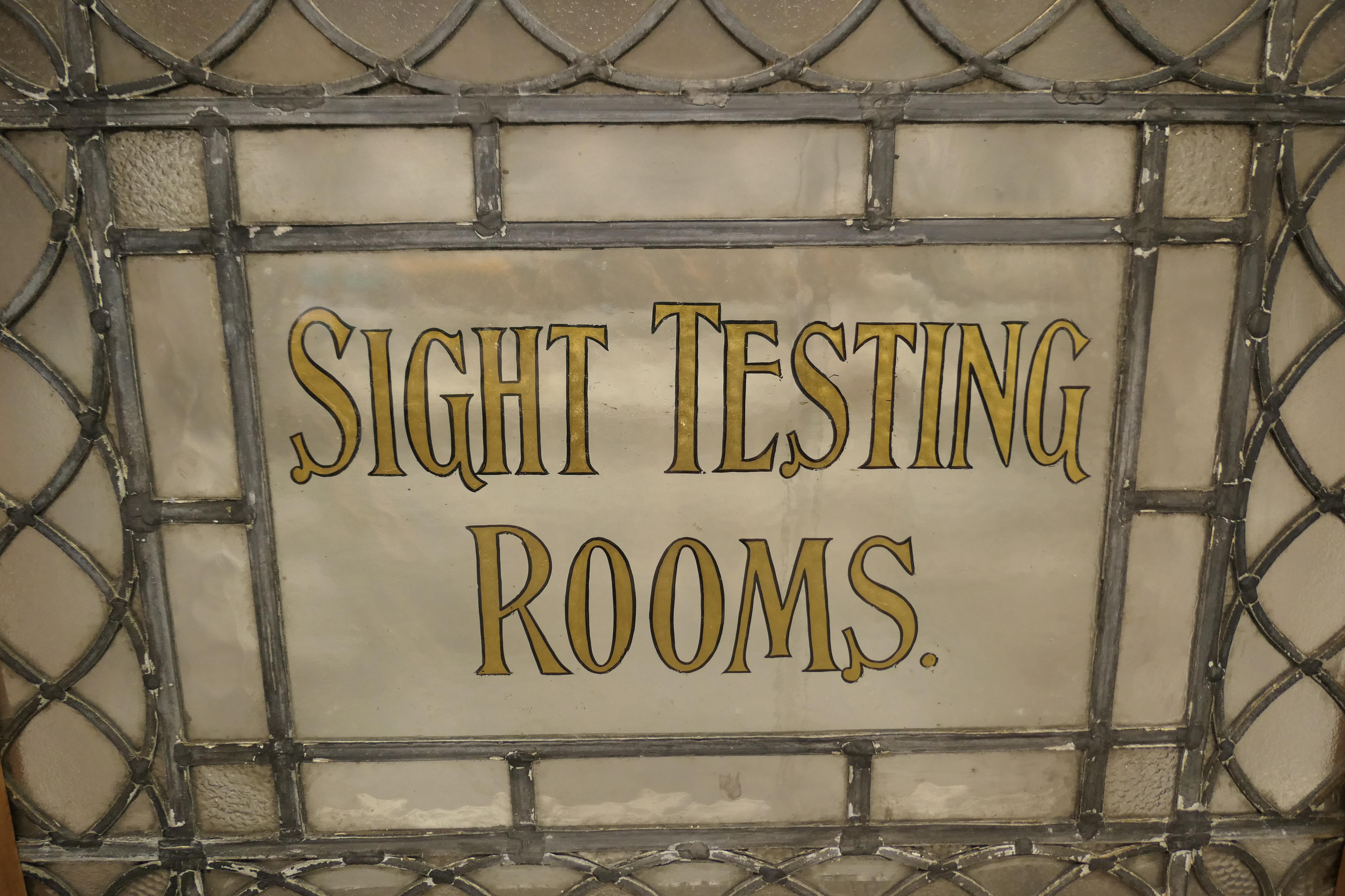 2 Large Leaded Glass Optician’s Window Signs For Sale 2