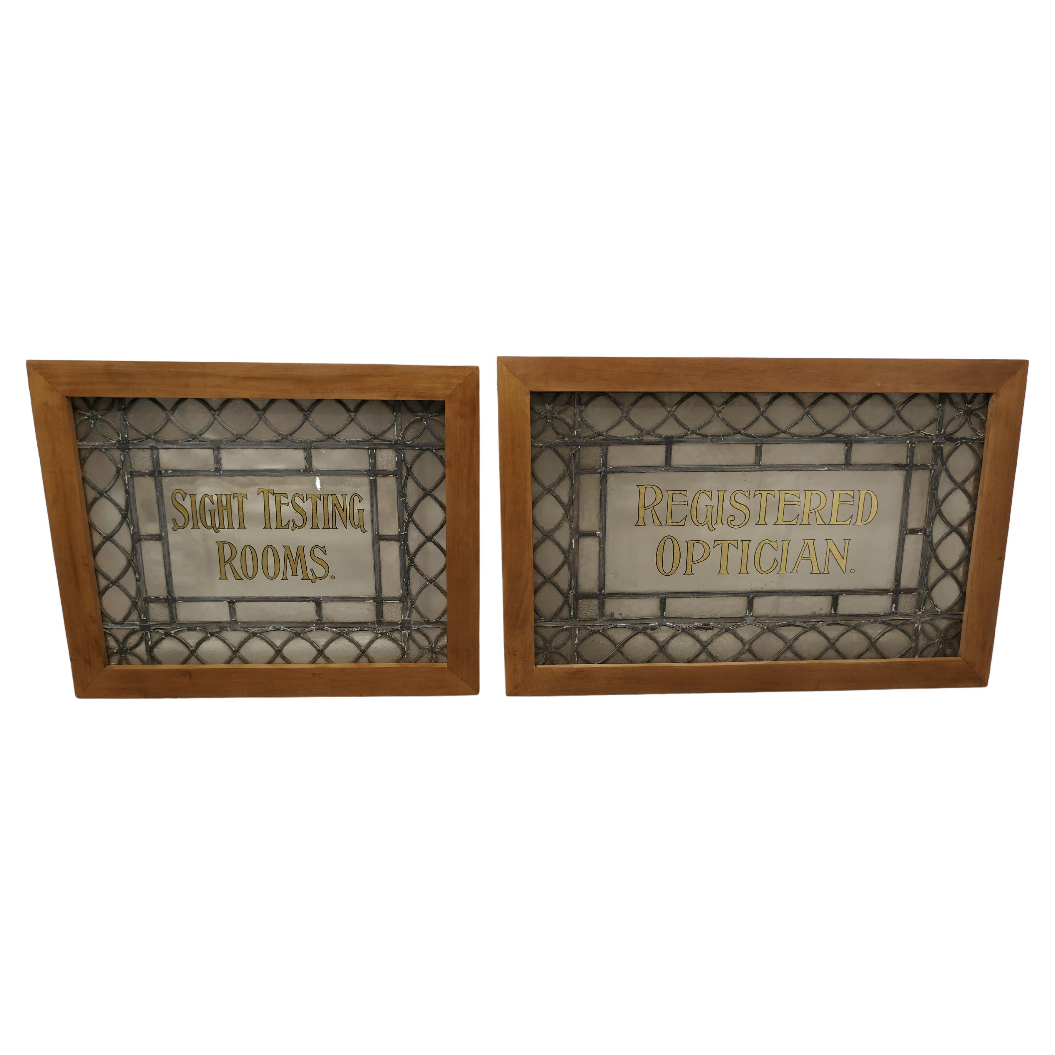 2 Large Leaded Glass Optician’s Window Signs