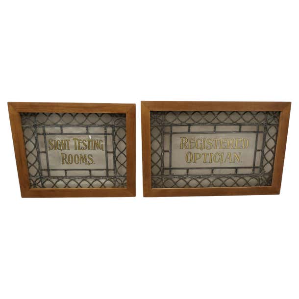 Normal Window Sign 2 Large Leaded Glass Optician’s Window Signs For Sale at 1stDibs