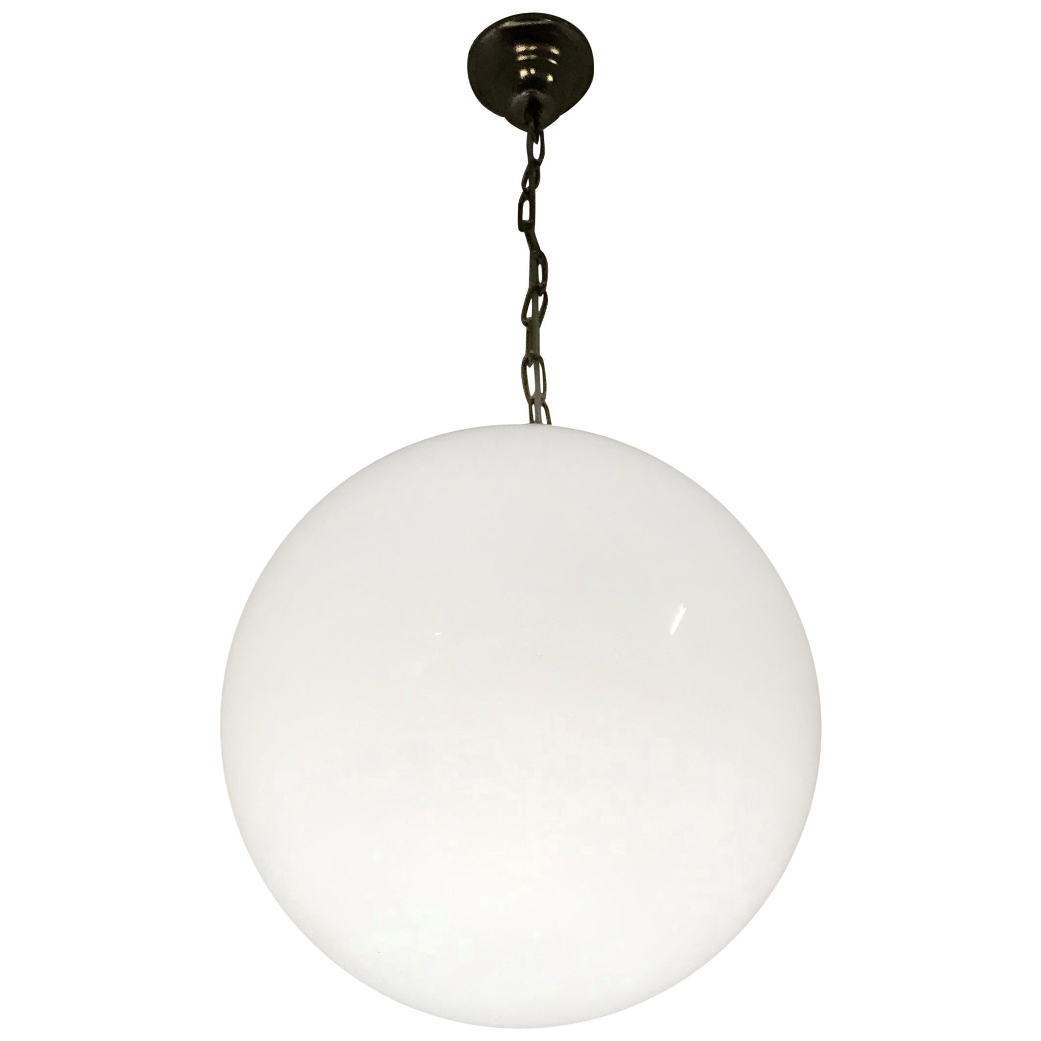 2 Large Mid-Century Modern Murano Opaline Glass Sphere Chandeliers, circa 1970