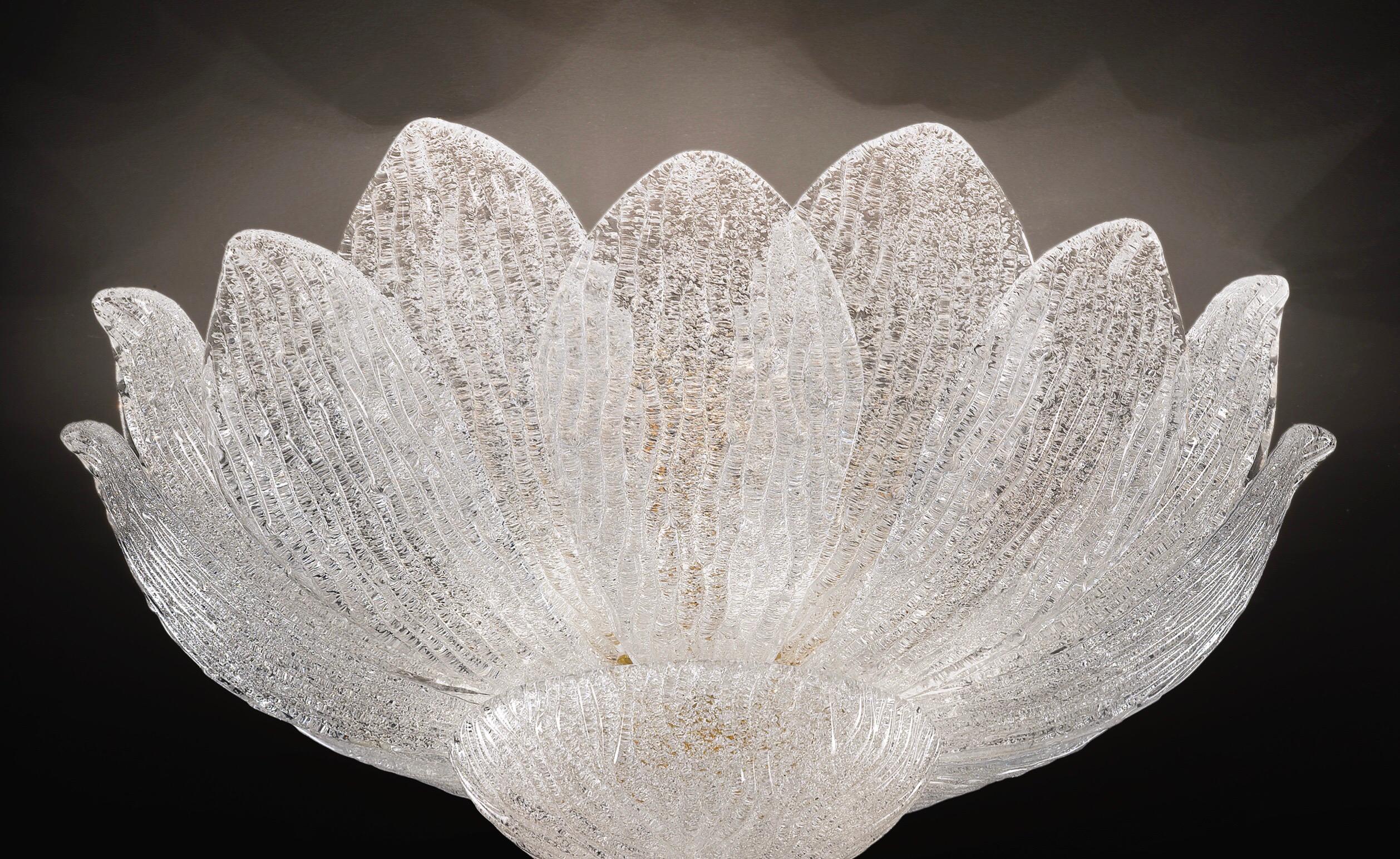 Mid-Century Modern 2 Murano or Venetian Dew Glass, Floral Form, Flush Mount Chandeliers, Lalique For Sale