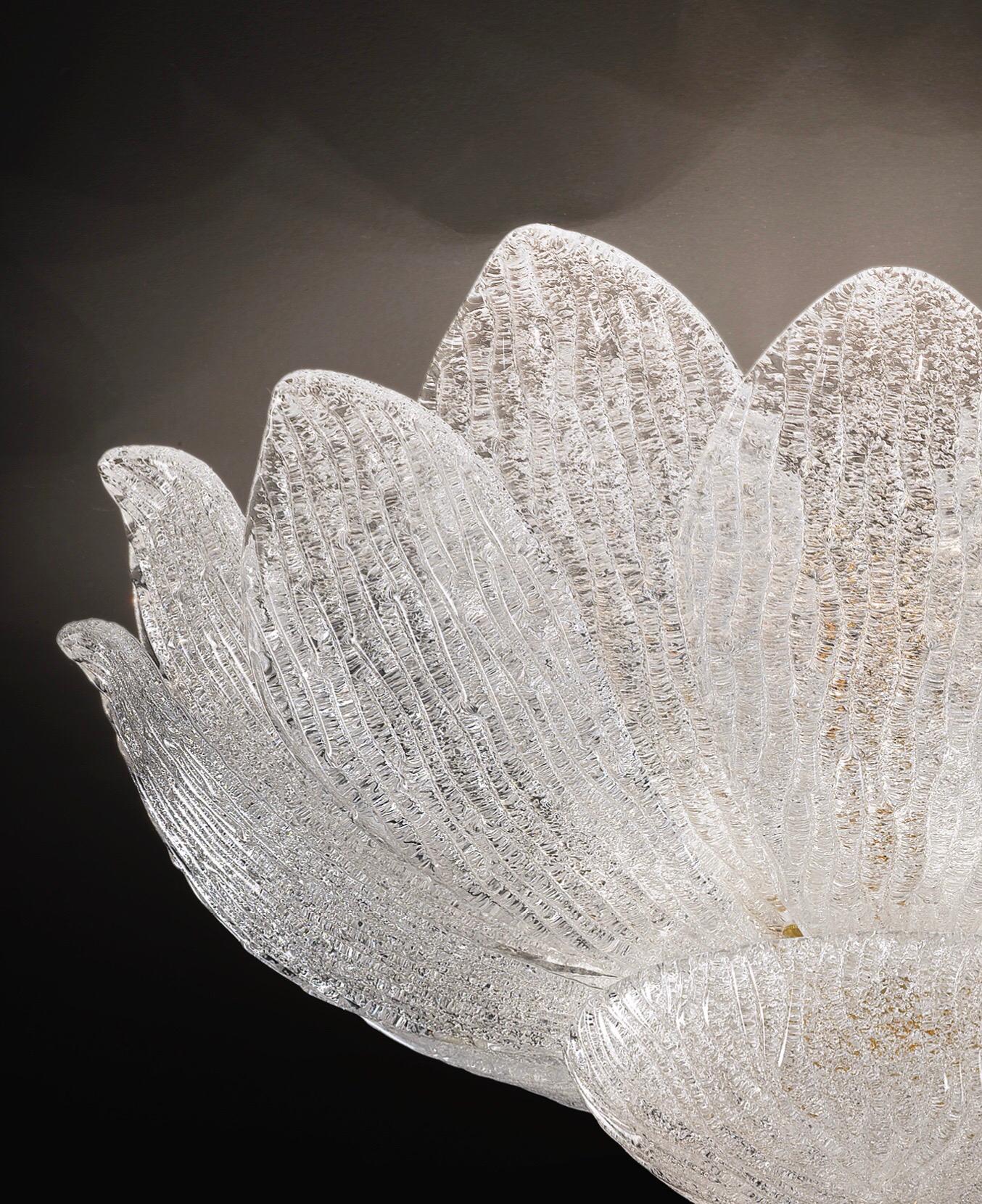 Italian 2 Murano or Venetian Dew Glass, Floral Form, Flush Mount Chandeliers, Lalique For Sale