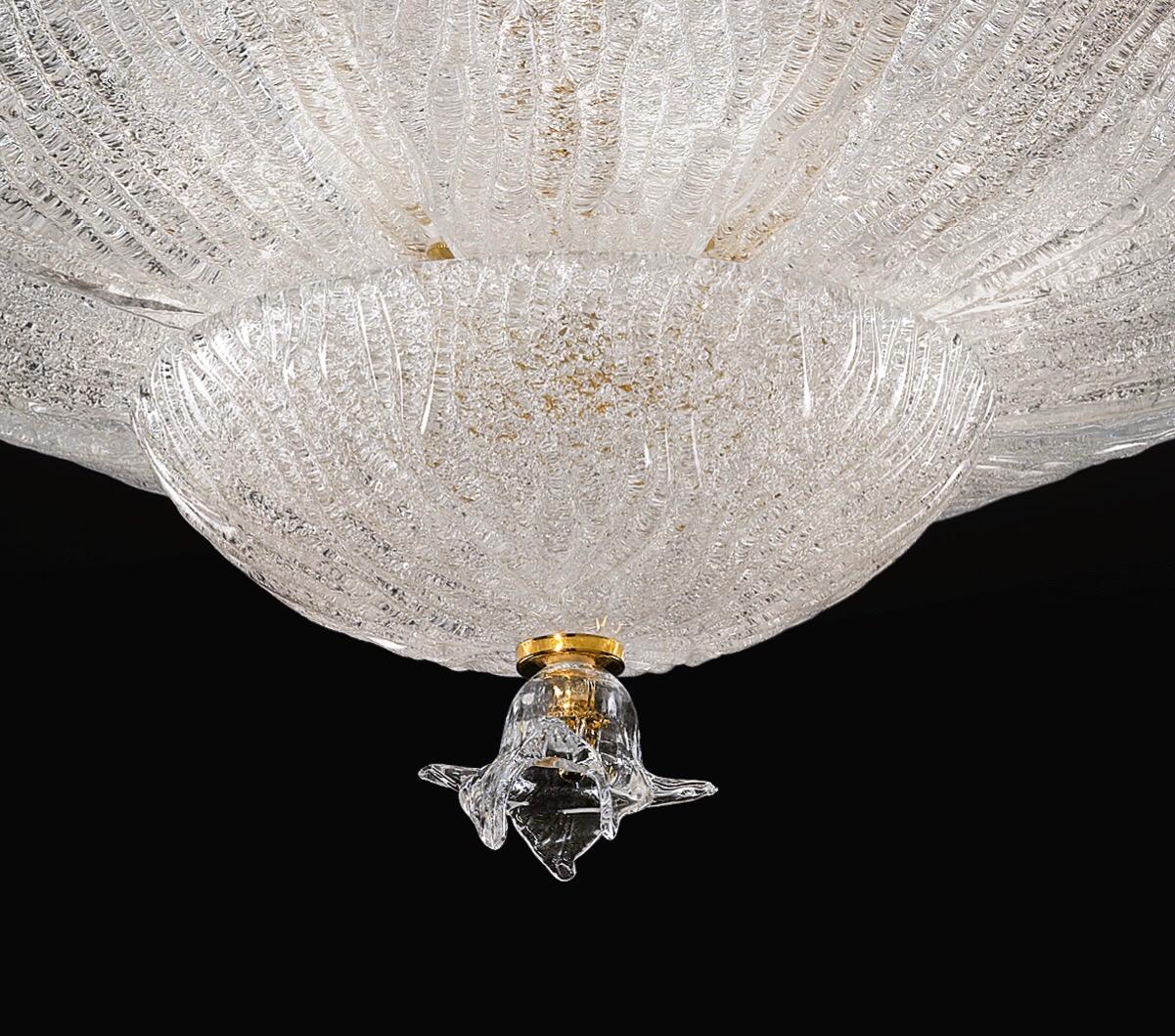 2 Murano or Venetian Dew Glass, Floral Form, Flush Mount Chandeliers, Lalique In Excellent Condition For Sale In New York, NY