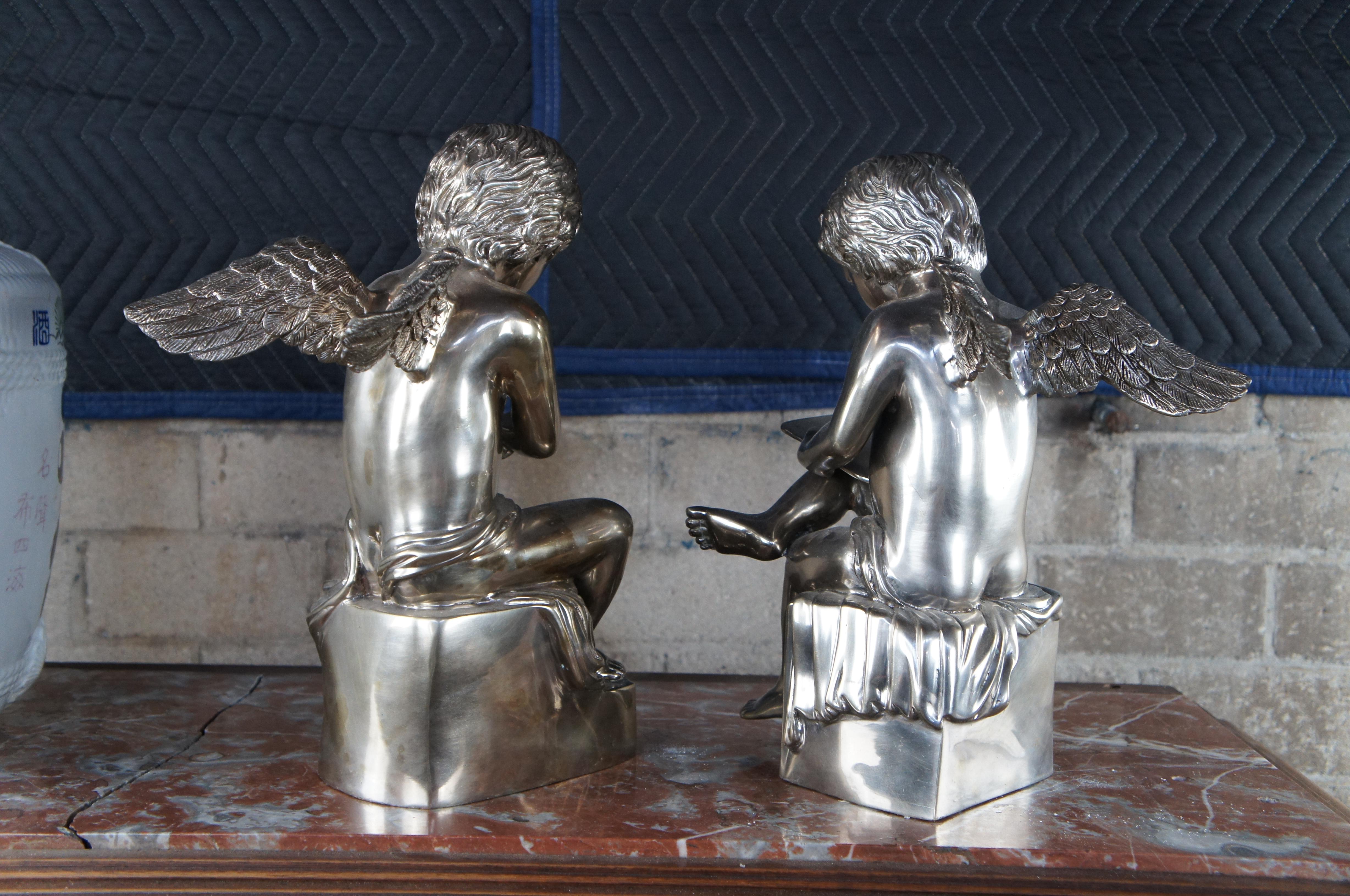 2 Grandi sculture neoclassiche d'argento in argento con figure di angeli e cherubini In condizioni buone in vendita a Dayton, OH