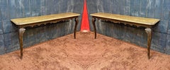 2 large patinated wooden consoles in neo-classic style