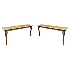 2 large patinated wooden consoles in neo-classic style