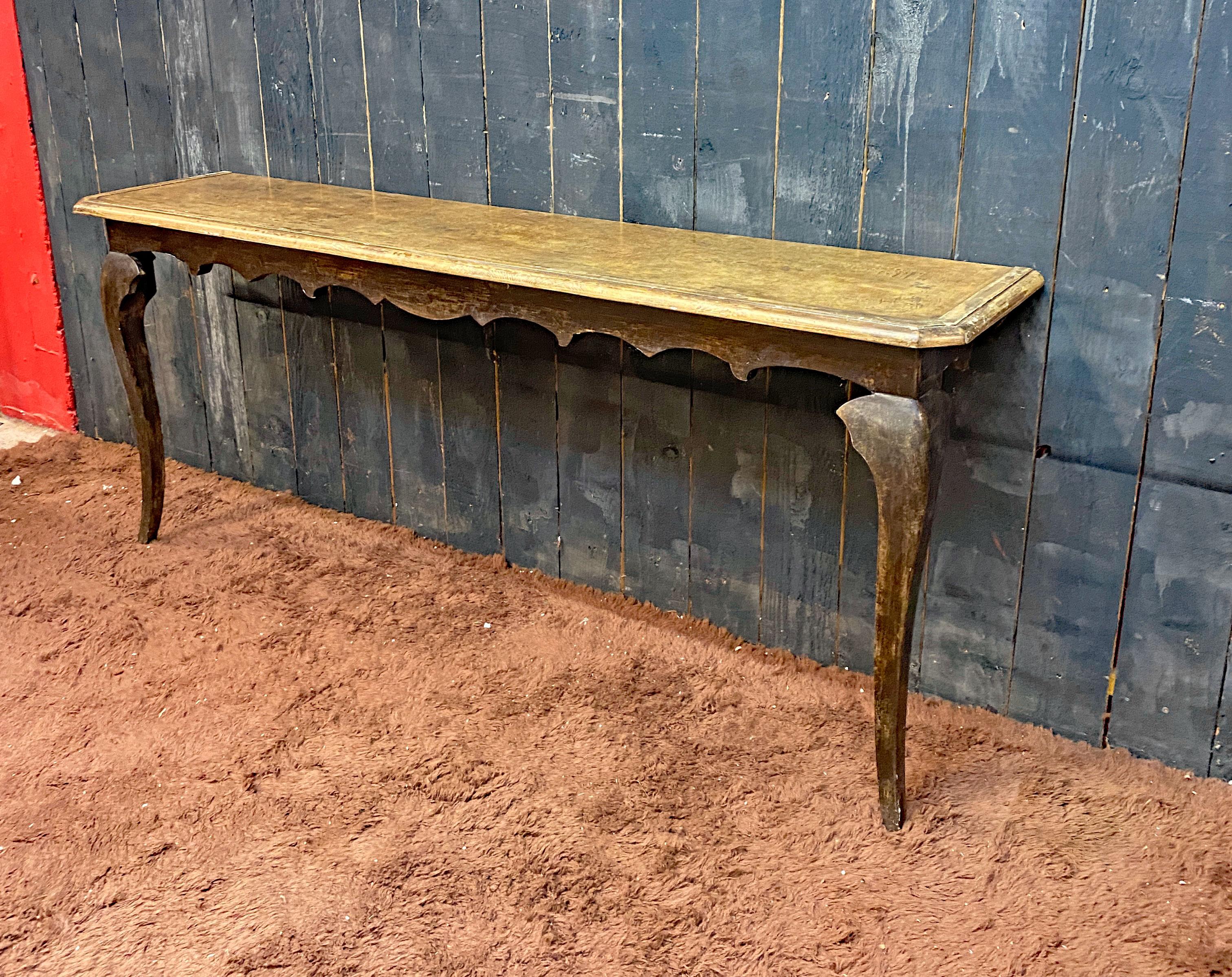 French 2 large patinated wooden consoles in neo-classic style The price is for one For Sale