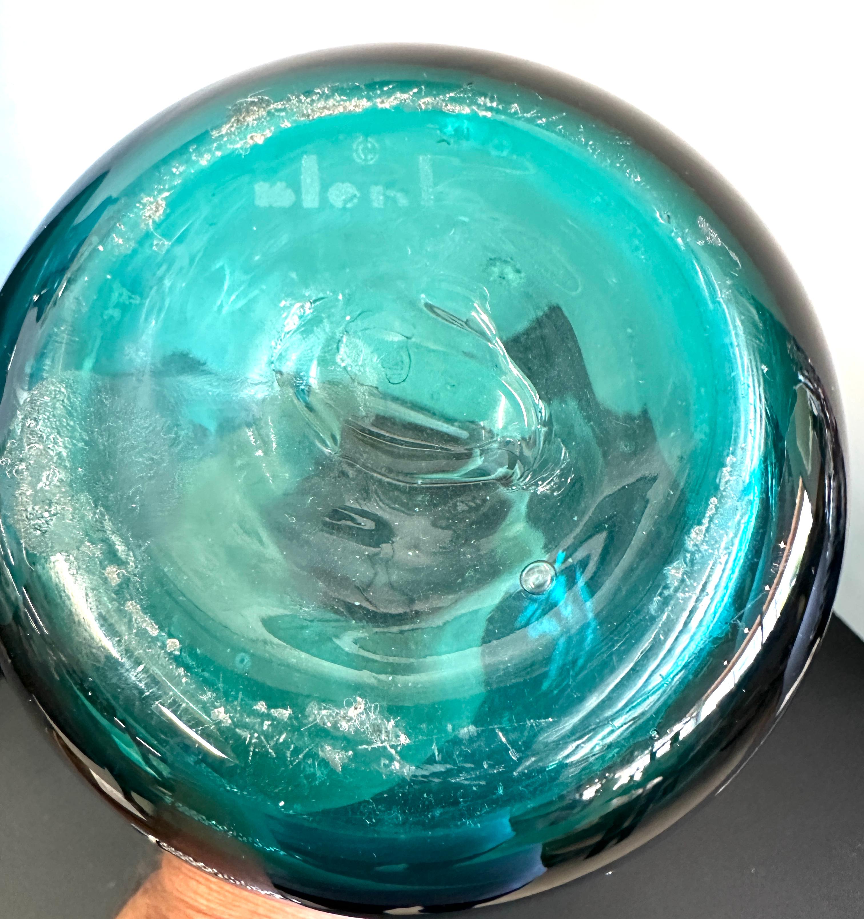 2 Piezas Grandes de Vidrio Azul Verde Turquesa Firmadas Blenko en venta 1