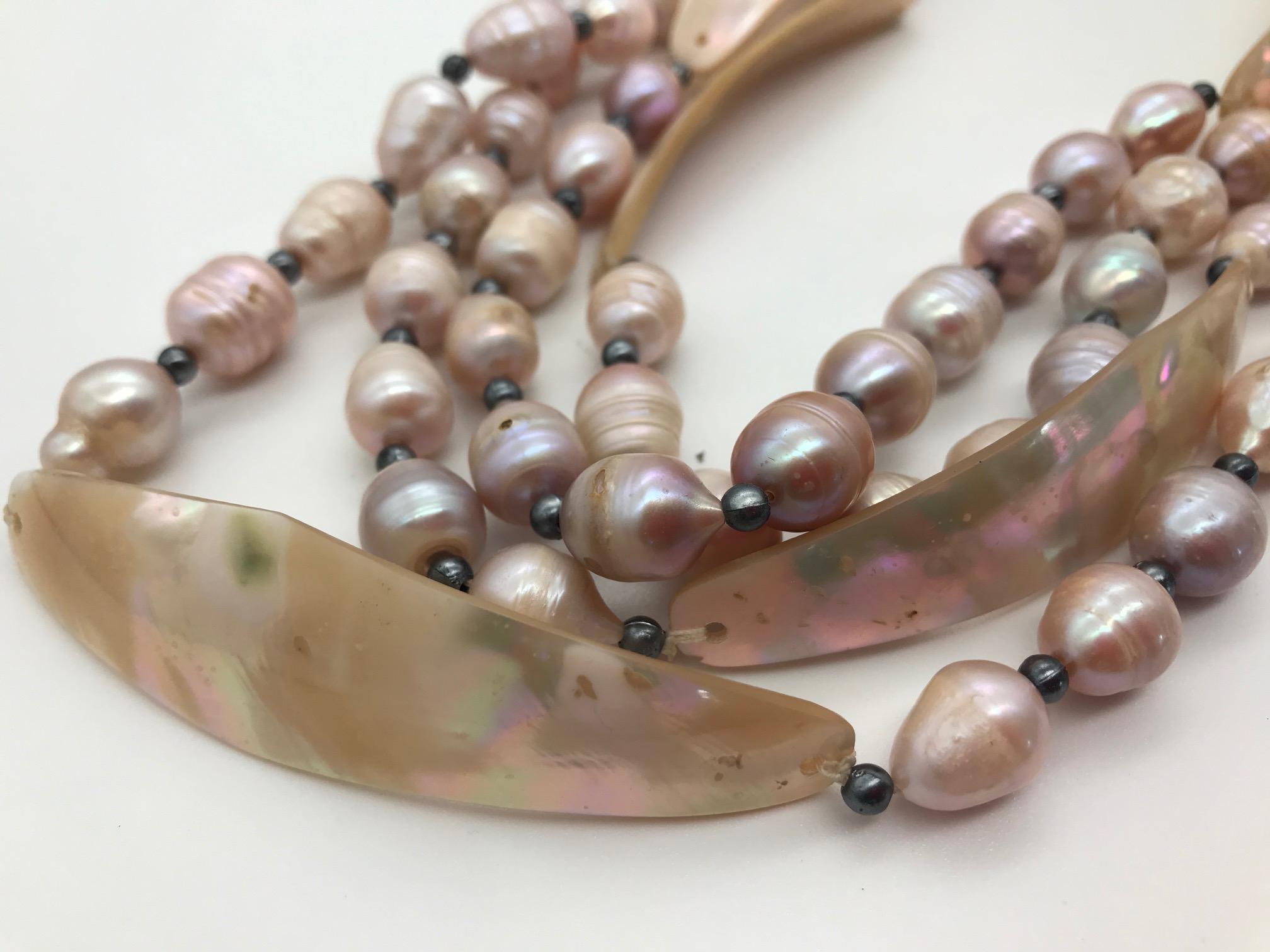 Art Deco 2 large Pink Pearl and Nacre Necklaces with matching earrings by Sylvia Gottwald