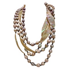 2 large Pink Pearl and Nacre Necklaces with matching earrings by Sylvia Gottwald