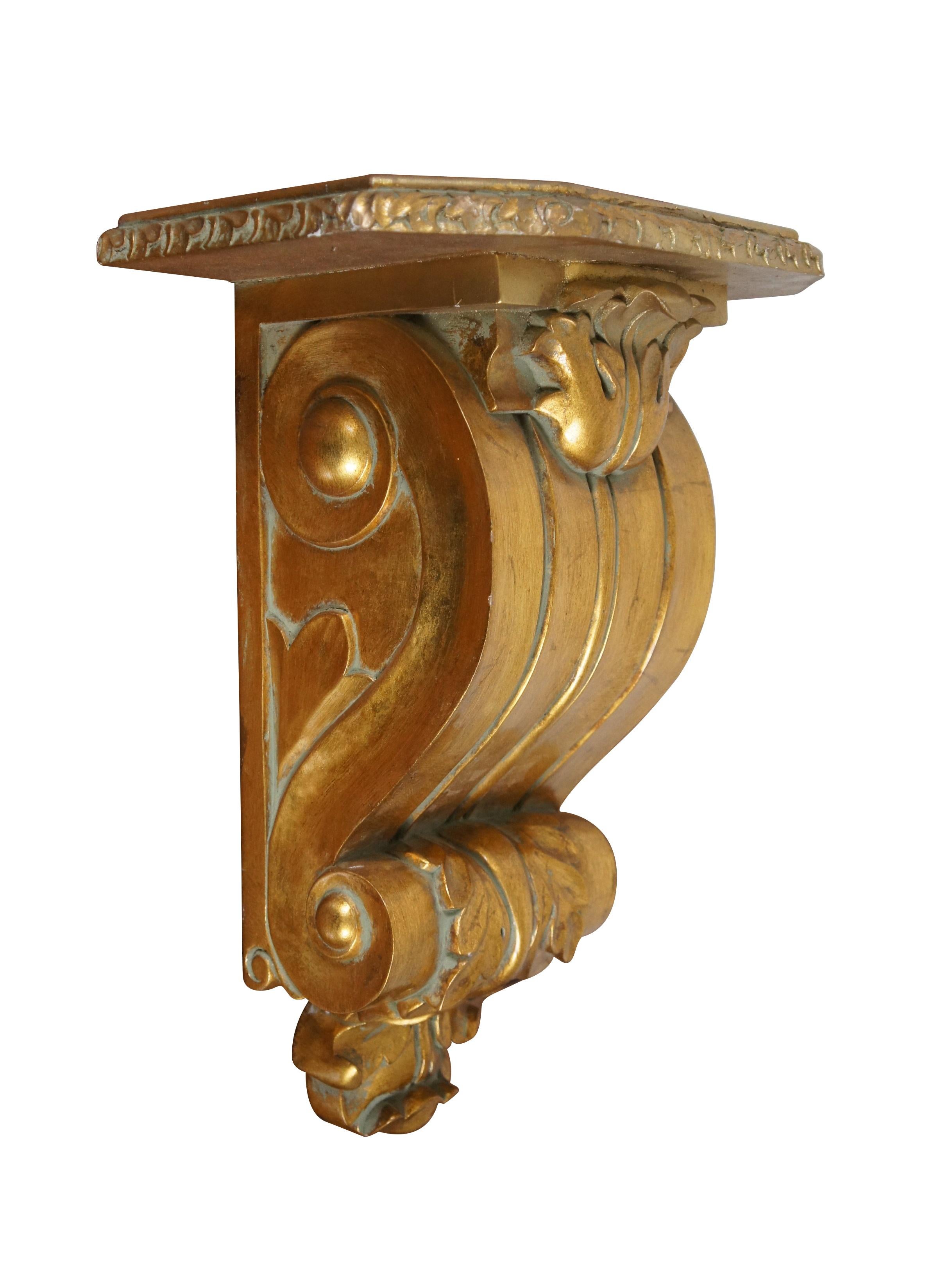 Neoclassical Revival 2 Large Scrolled Acanthus Gold Gilt Wood Corbel Wall Bracket Sconce Shelves 20