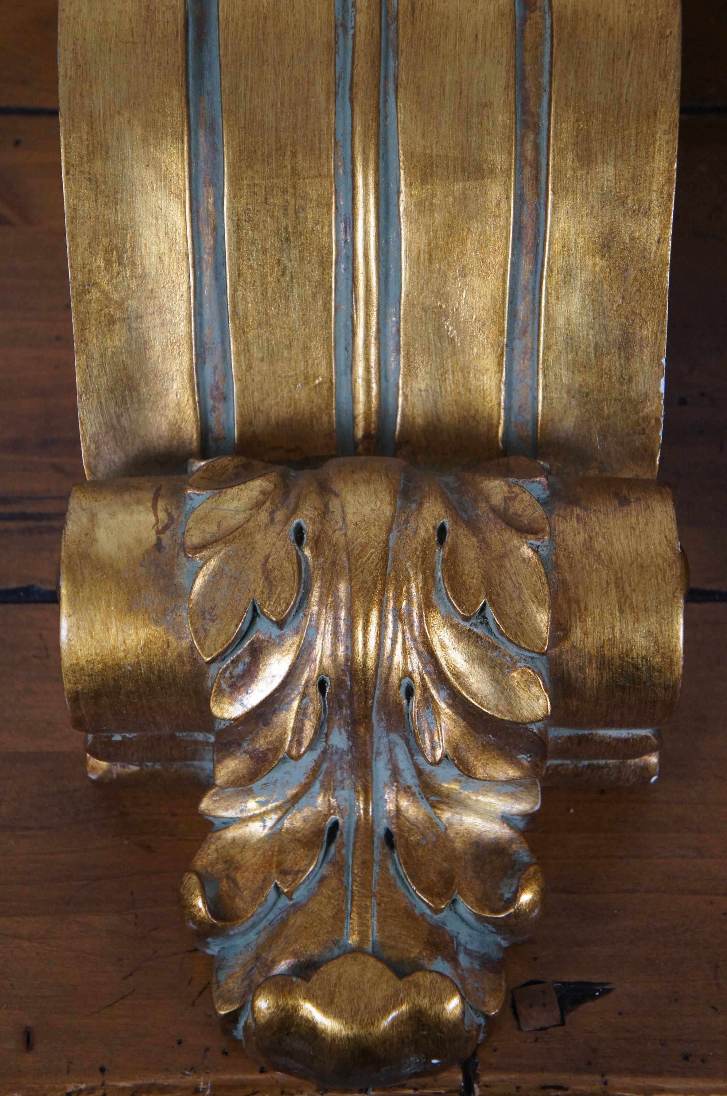 2 Large Scrolled Acanthus Gold Gilt Wood Corbel Wall Bracket Sconce Shelves 20