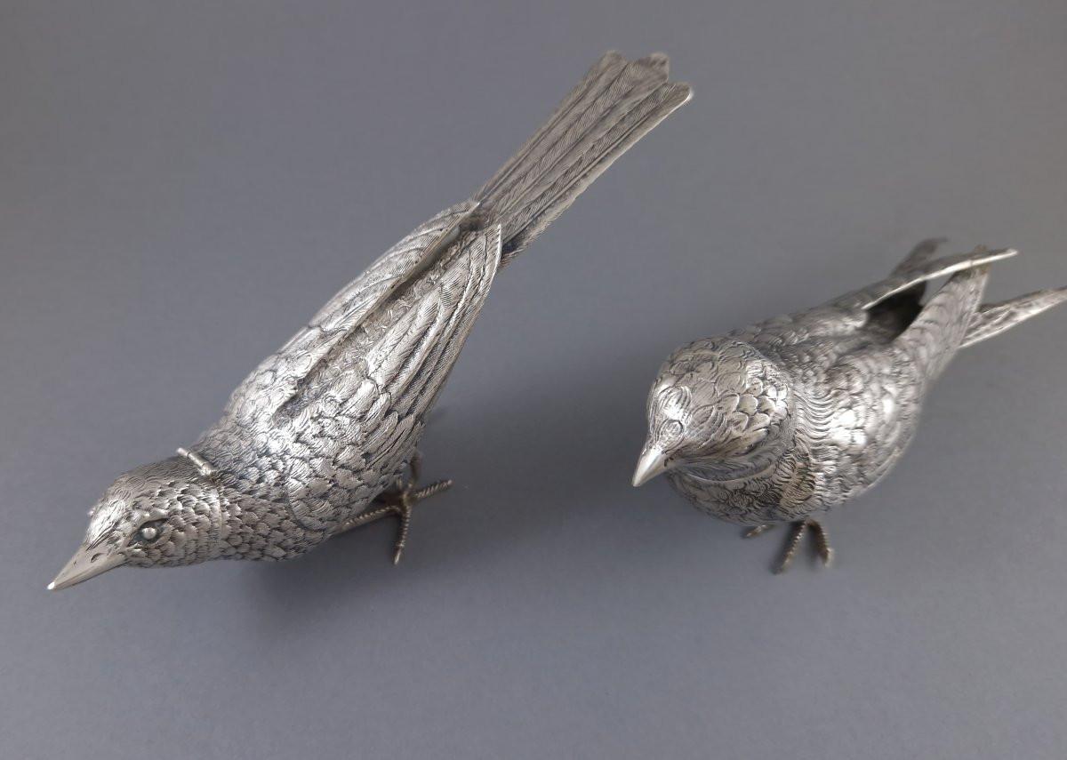Inizio XX secolo 2 Grandi saliere d'argento a forma di uccello in vendita