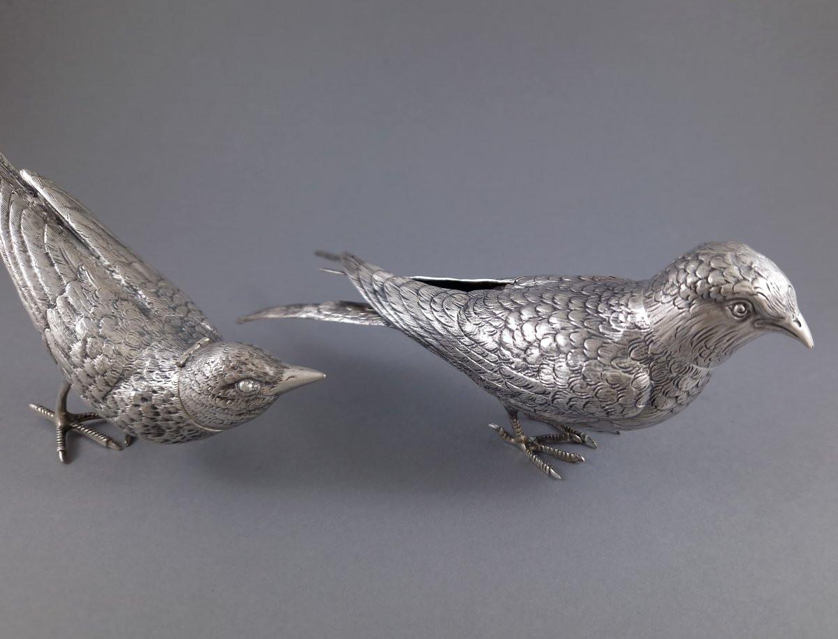 Argento 925 2 Grandi saliere d'argento a forma di uccello in vendita