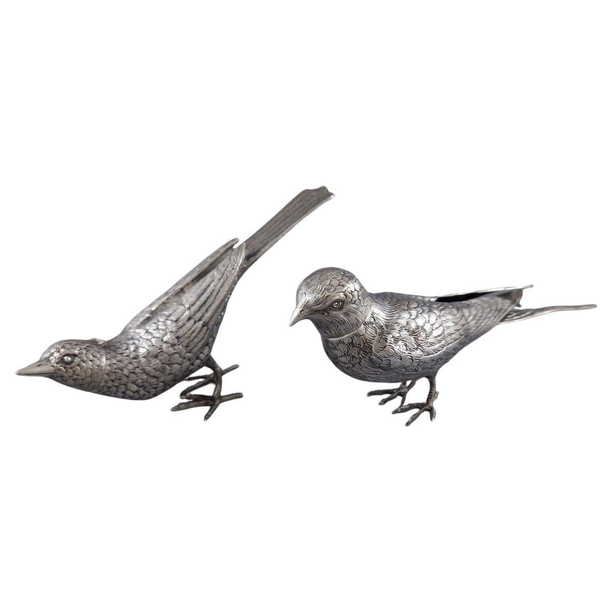 2 Large Sterling Silver Salt Cellars In The Shape Of Birds