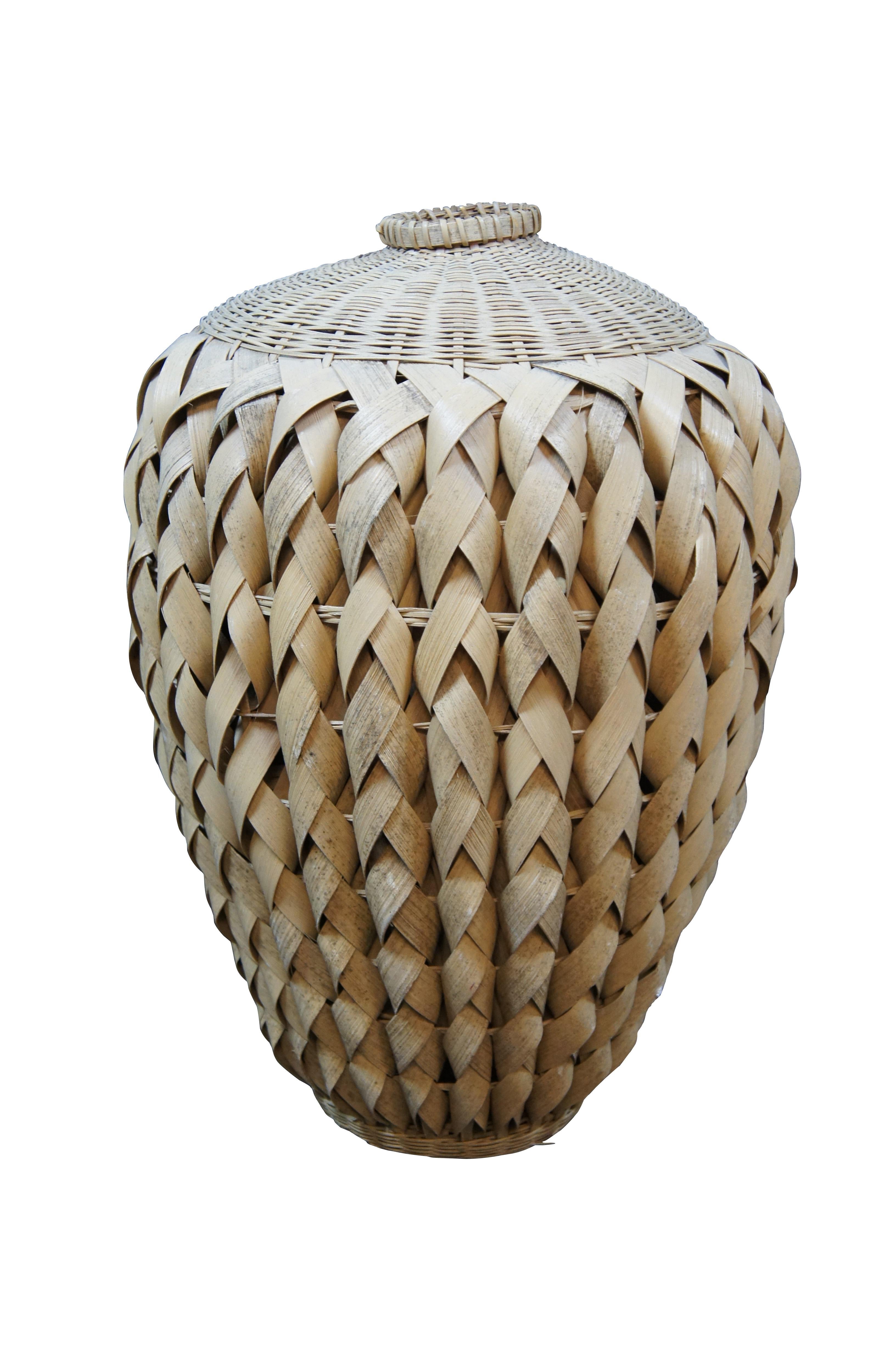 Bohemian 2 Large Vintage Boho Woven Palm Wicker Rattan Basket Urns Floor Vase 22
