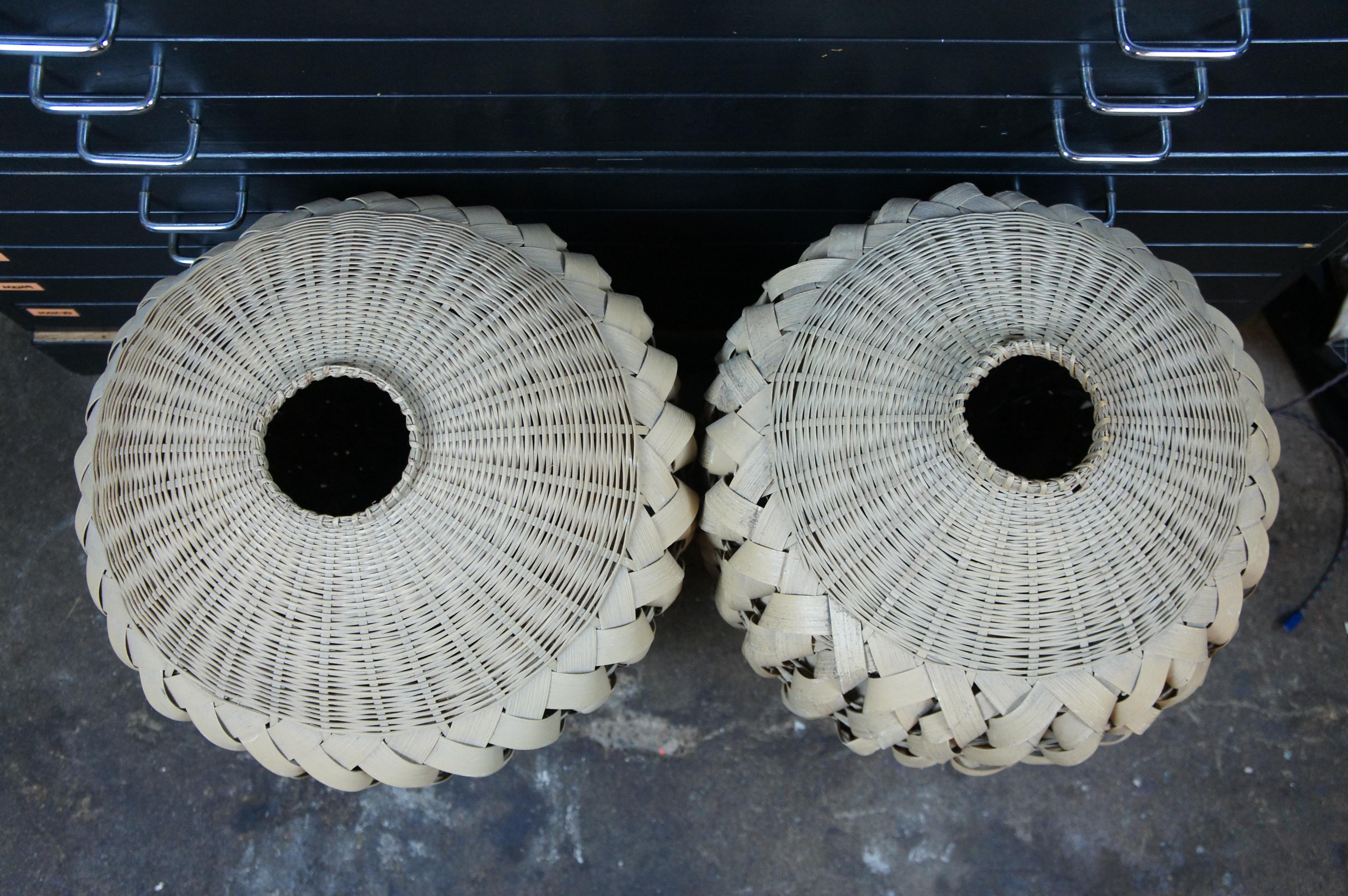 2 Large Vintage Boho Woven Palm Wicker Rattan Basket Urns Floor Vase 22
