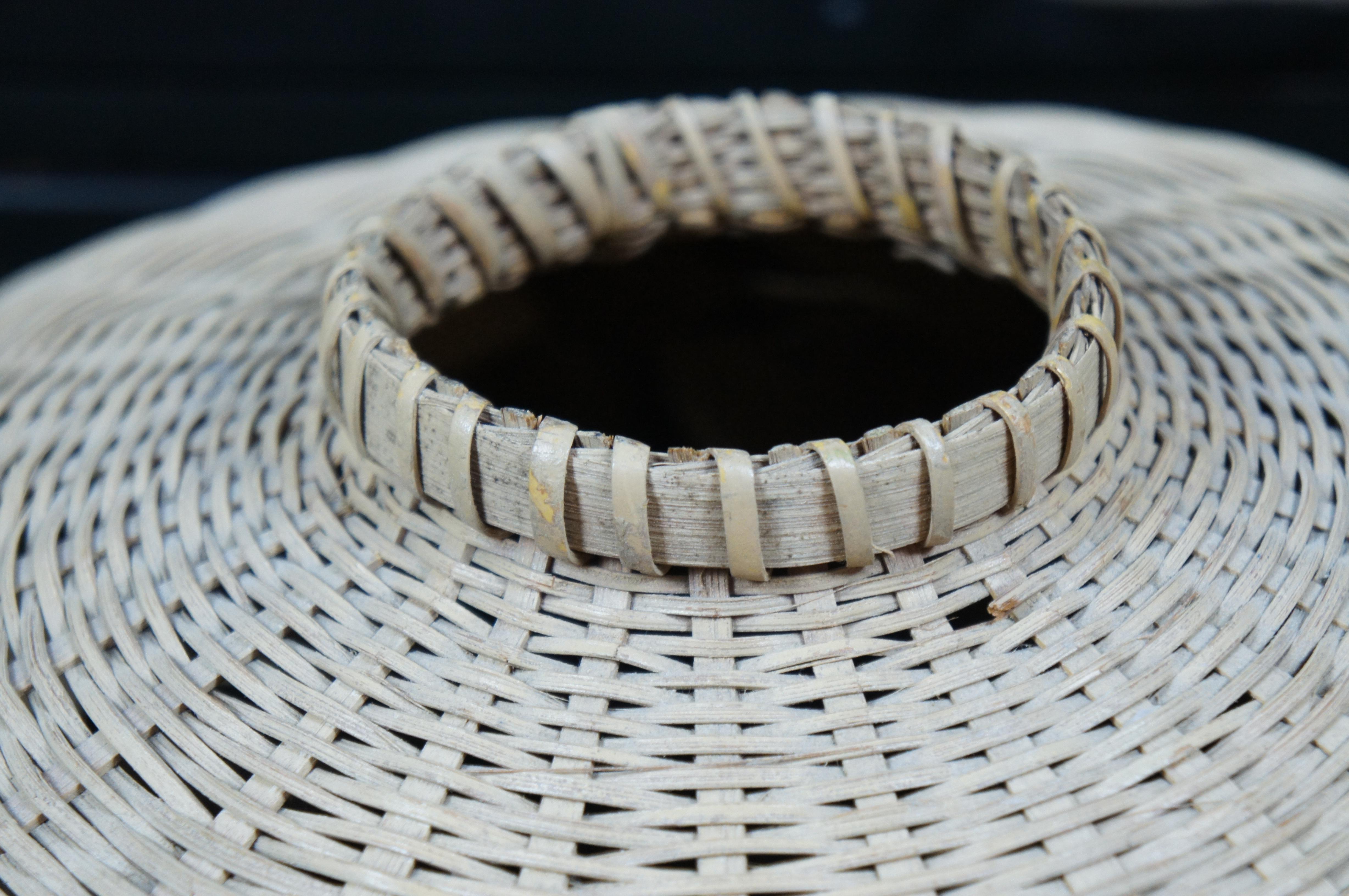 20th Century 2 Large Vintage Boho Woven Palm Wicker Rattan Basket Urns Floor Vase 22