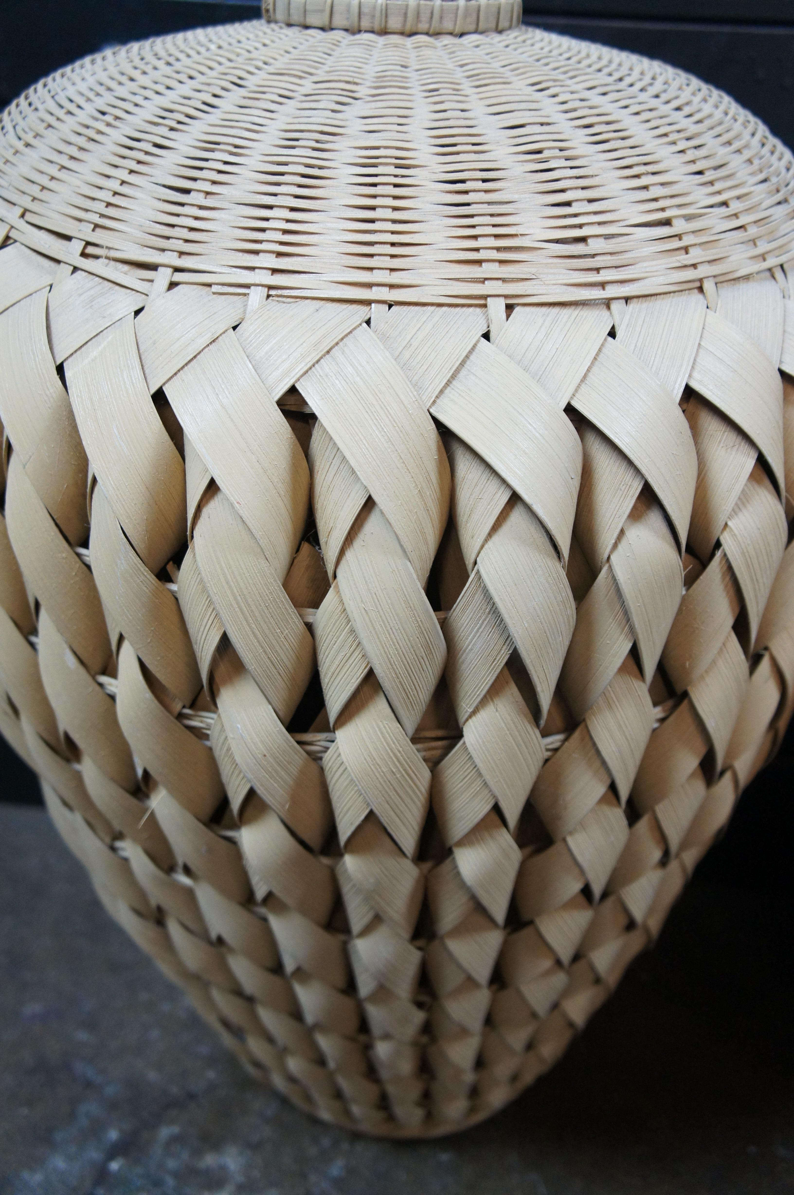 2 Large Vintage Boho Woven Palm Wicker Rattan Basket Urns Floor Vase 22