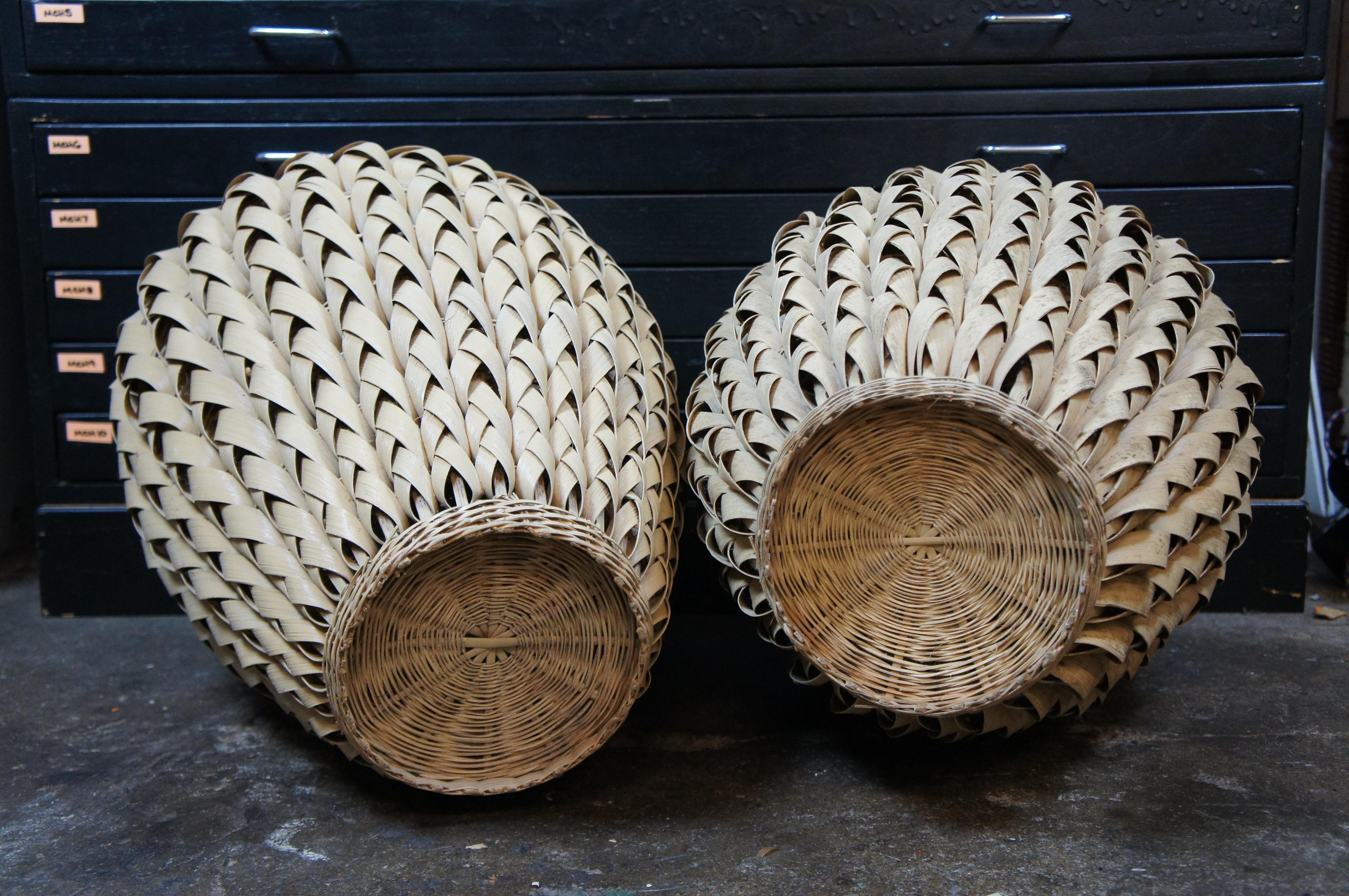 2 Large Vintage Boho Woven Palm Wicker Rattan Basket Urns Floor Vase 22