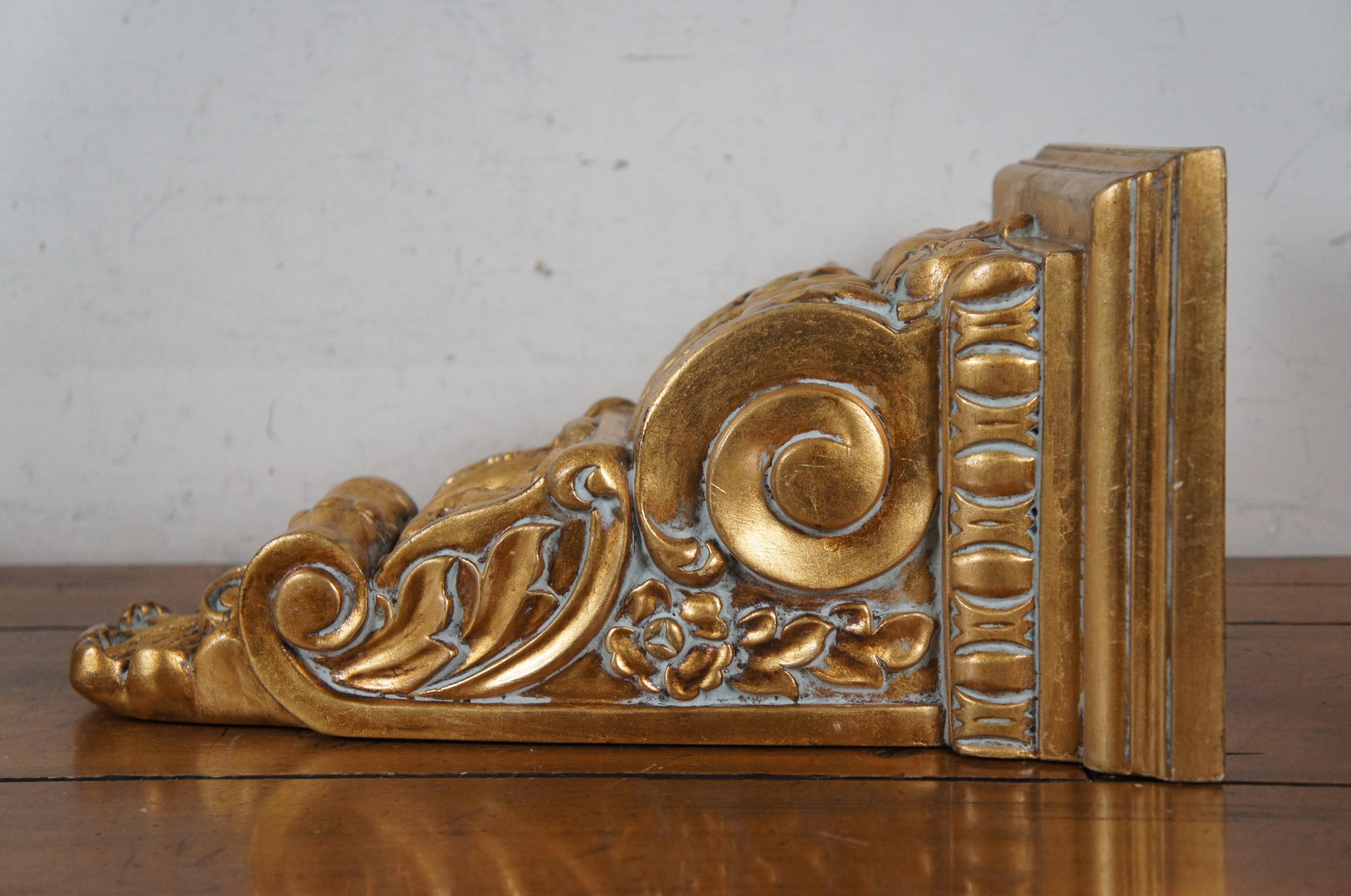 20th Century 2 Large Vintage French Gold Gilt Wall Brackets Corbels Sconce Shelves 16