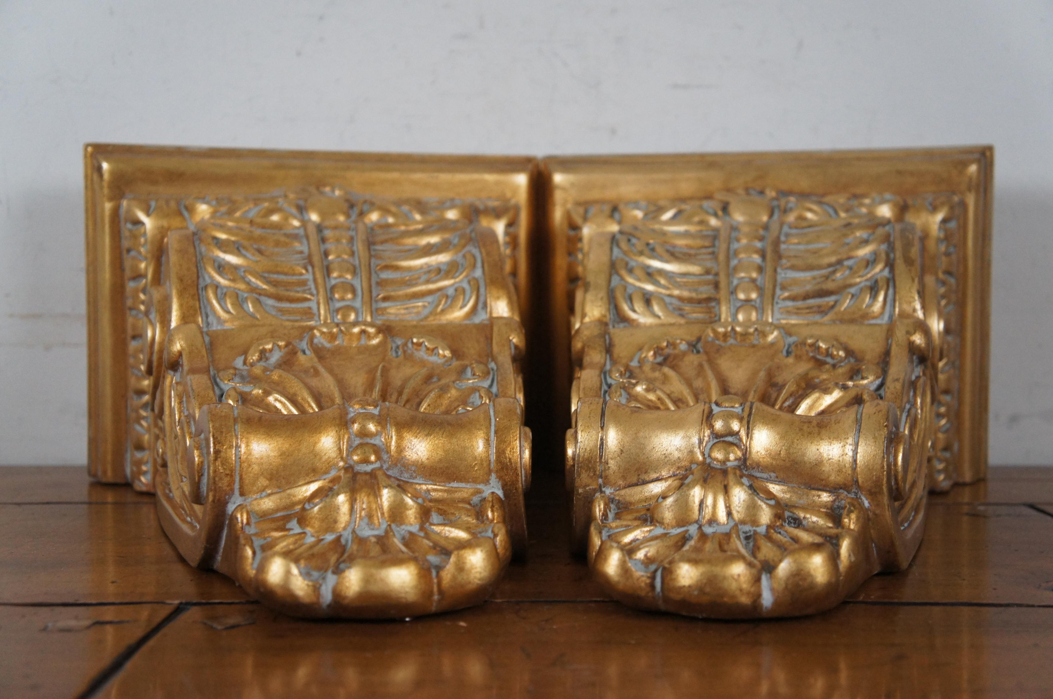 2 Large Vintage French Gold Gilt Wall Brackets Corbels Sconce Shelves 16