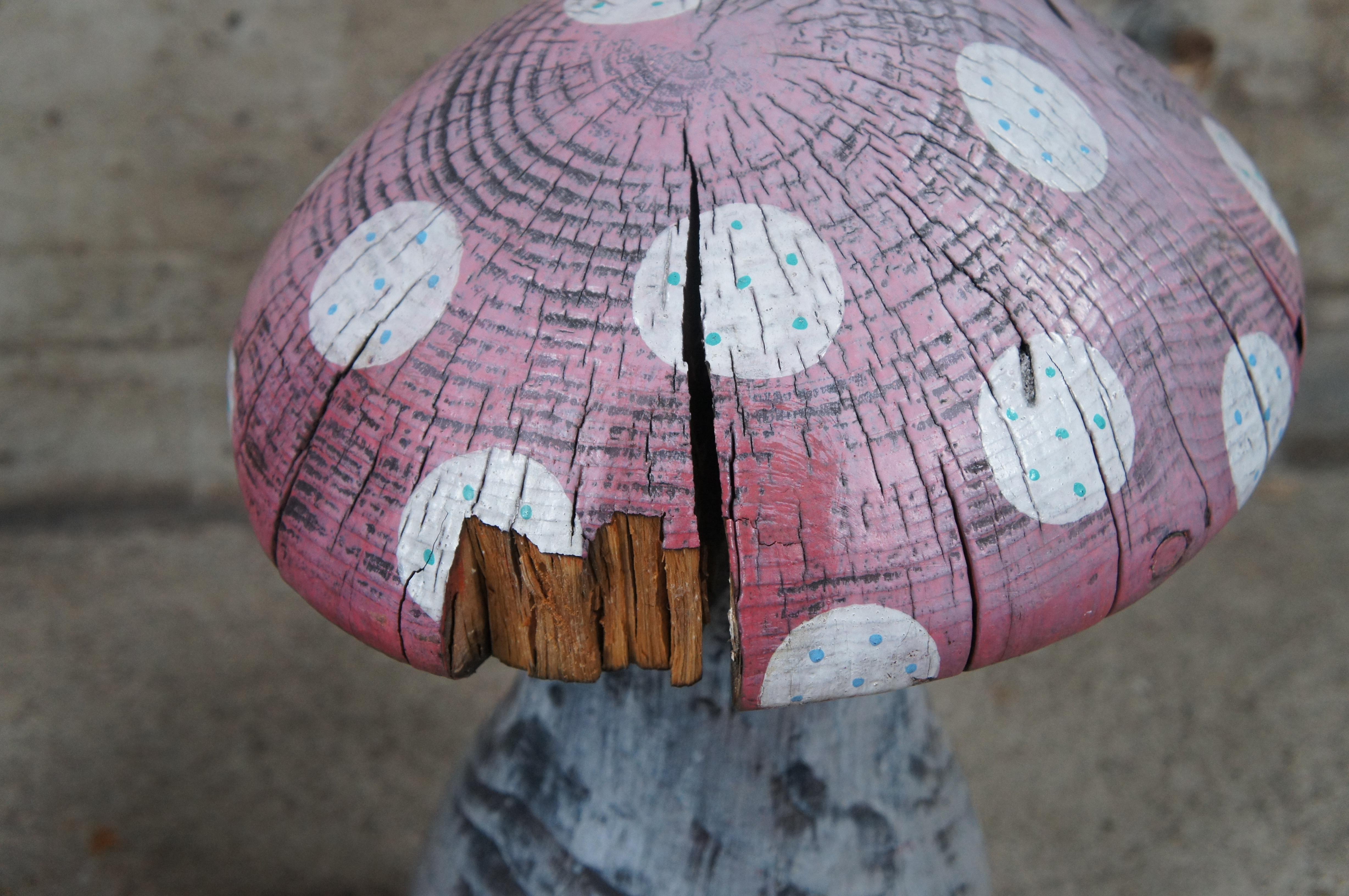 2 Esculturas de Setas de Madera Talladas y Pintadas de Arte Popular de JD 19