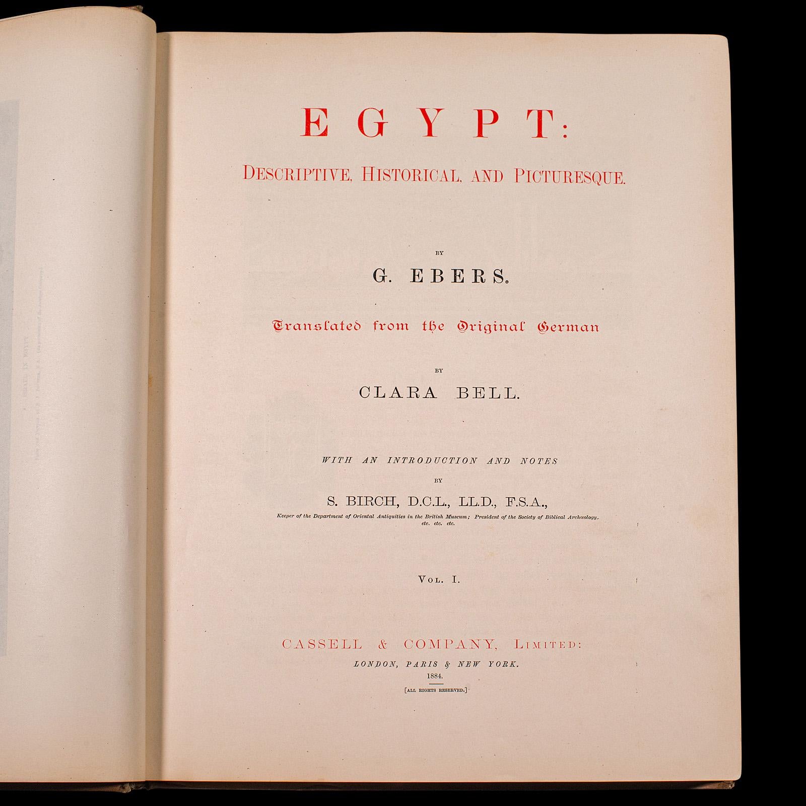 British 2 Large Vols Antique Reference Book, Egypt - Historical and Picturesque, English For Sale