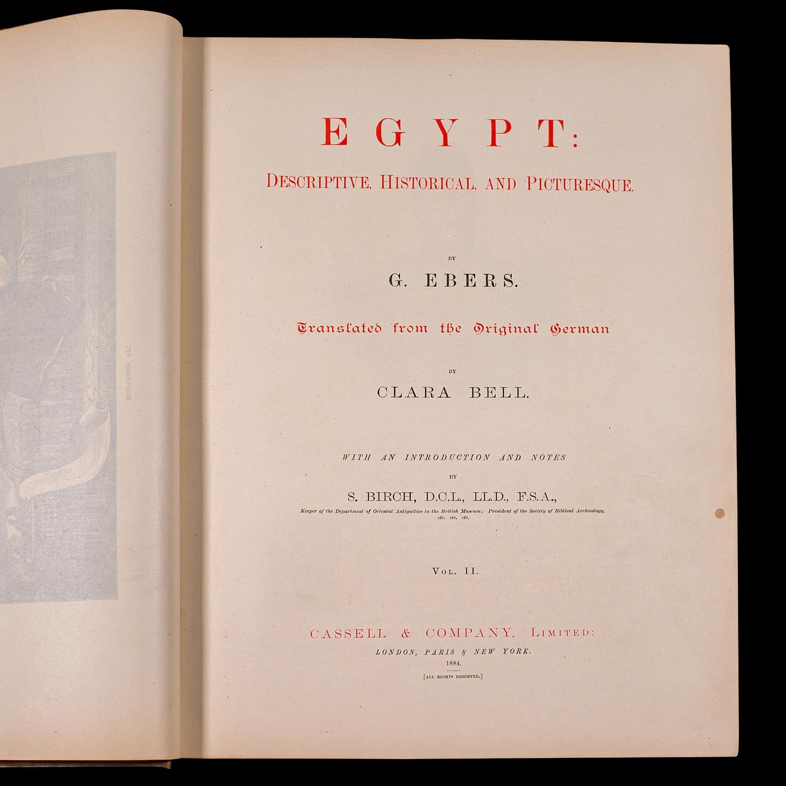 2 Large Vols Antique Reference Book, Egypt - Historical and Picturesque, English For Sale 1