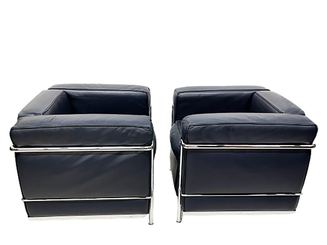 Italian 2 LC2 Chairs by Le Corbusier, Charlotte Perriand and Pierre Jeanneret