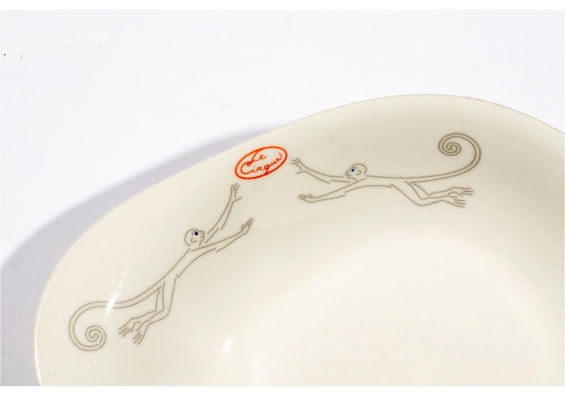 Custom Villeroy & Boch porcelain vegetable serving bowls for Le Cirque Restaurant (Bloomberg Building) with diamond form displaying two grey monkeys flanking the red Le Cirque logo. The bowls made by Villeroy & Boch in Germany.

Dimensions: 12 3/8