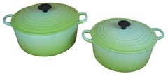 2 Le Creuset Cast Iron Green Enamel 5.5 3.5 Quart Round Dutch Oven 26 22 Lid