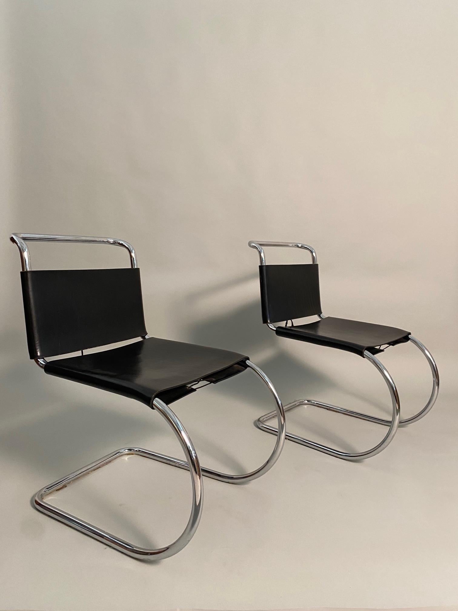Bauhaus 2 Leather MR10 Chairs by Ludwig Mies Van Der Rohe, 1960s For Sale